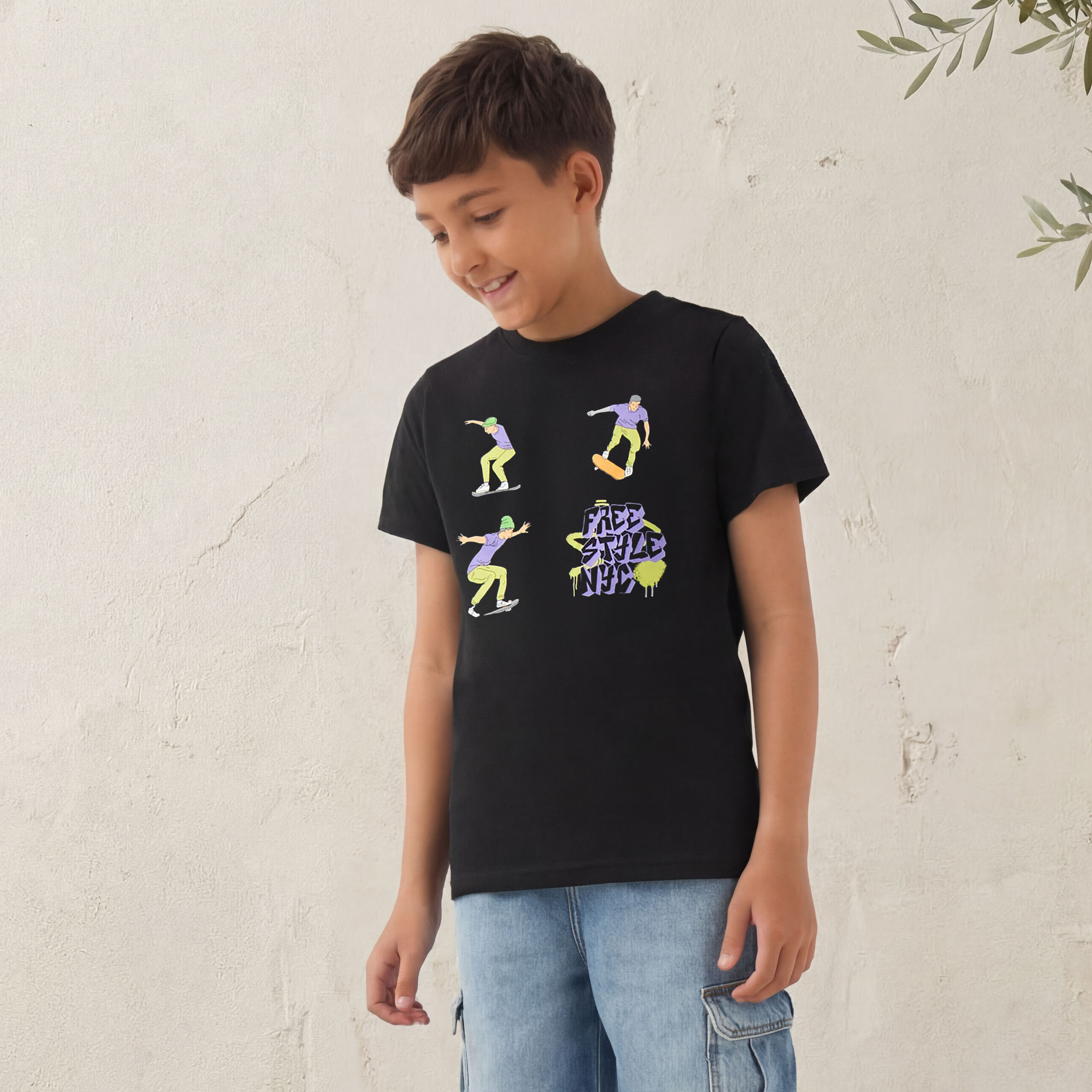 Juniors Boys Crew Neck T-shirt with Skateboard Print - Cotton - Short Sleeve-promo_babyshop_Buy2for30_KWT130526-image-1