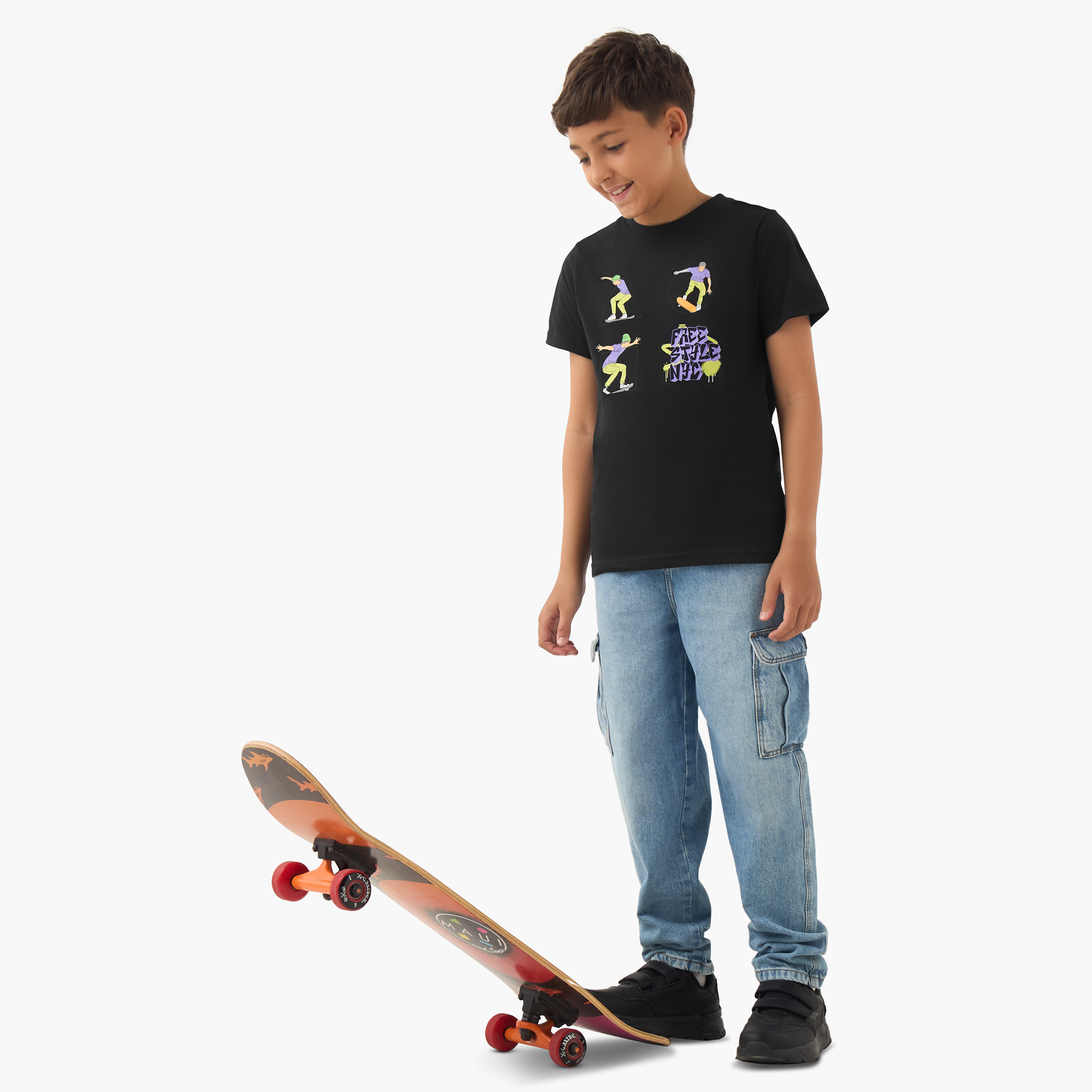 Juniors Boys Crew Neck T-shirt with Skateboard Print - Cotton - Short Sleeve-promo_babyshop_Buy2for30_KWT130526-image-2