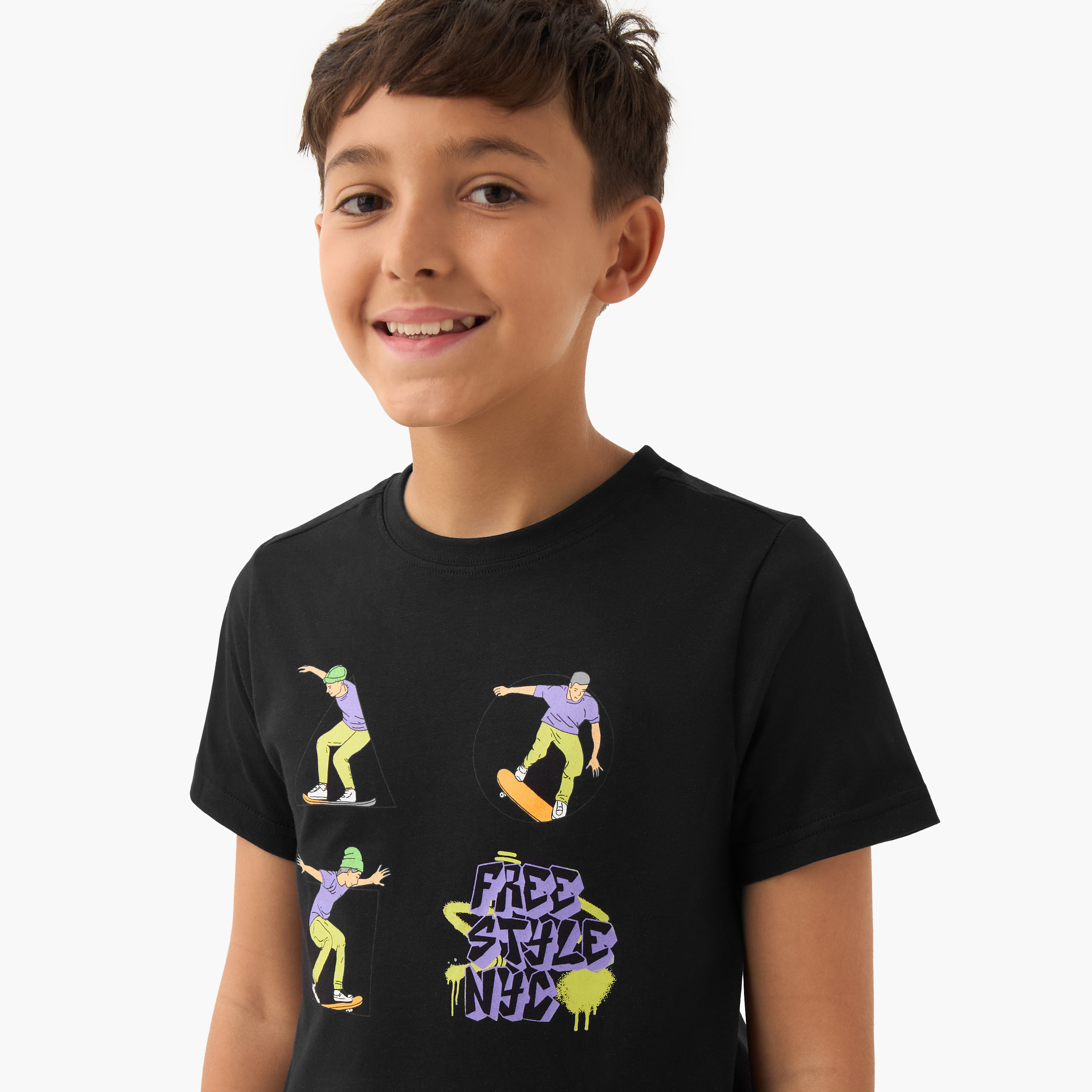 Juniors Boys Crew Neck T-shirt with Skateboard Print - Cotton - Short Sleeve-promo_babyshop_Buy2for30_KWT130526-image-4