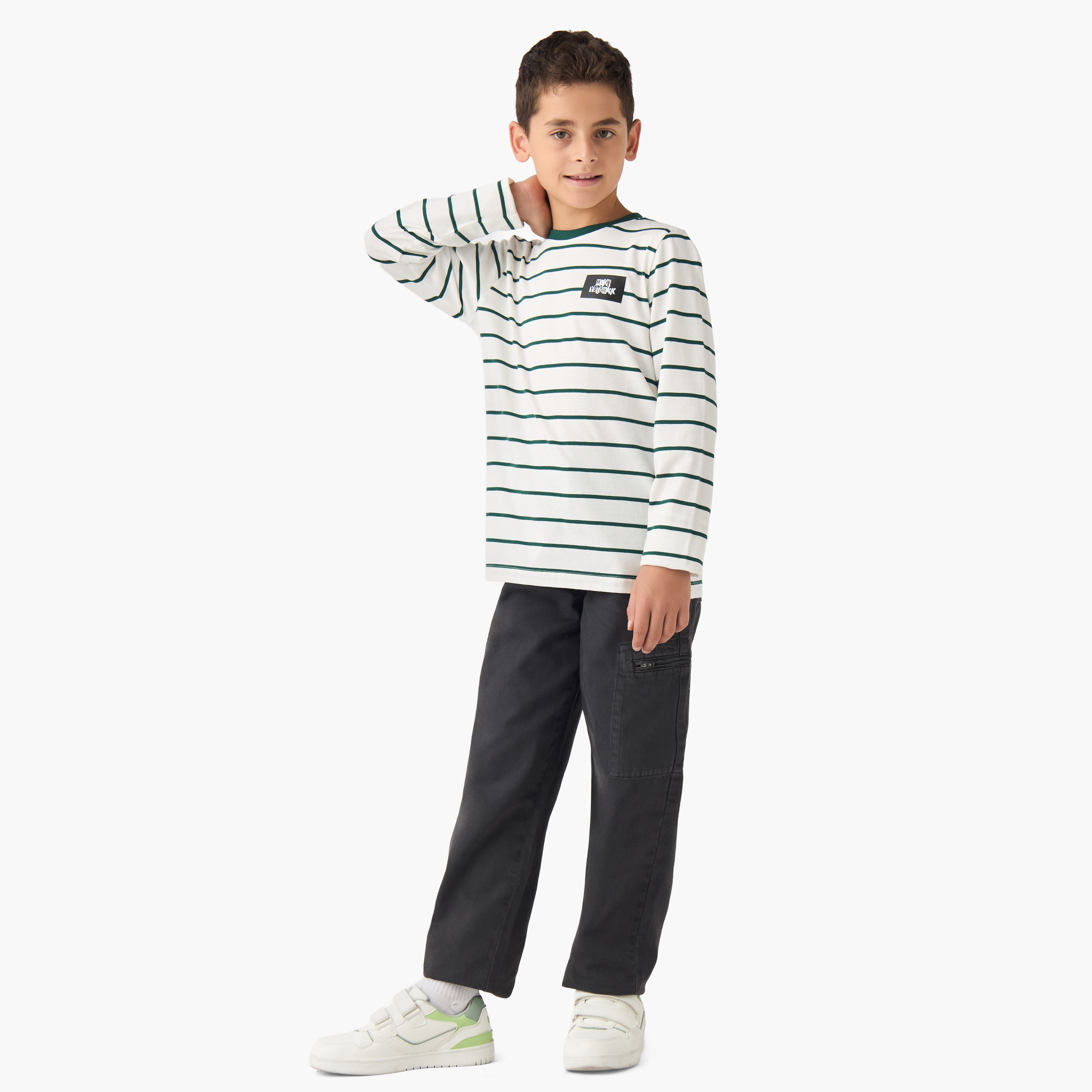 Juniors Boys' Crew Neck T-shirt with Stripes - Cotton - Long Sleeves-boys-clothing-tshirtsandpolos-image-2