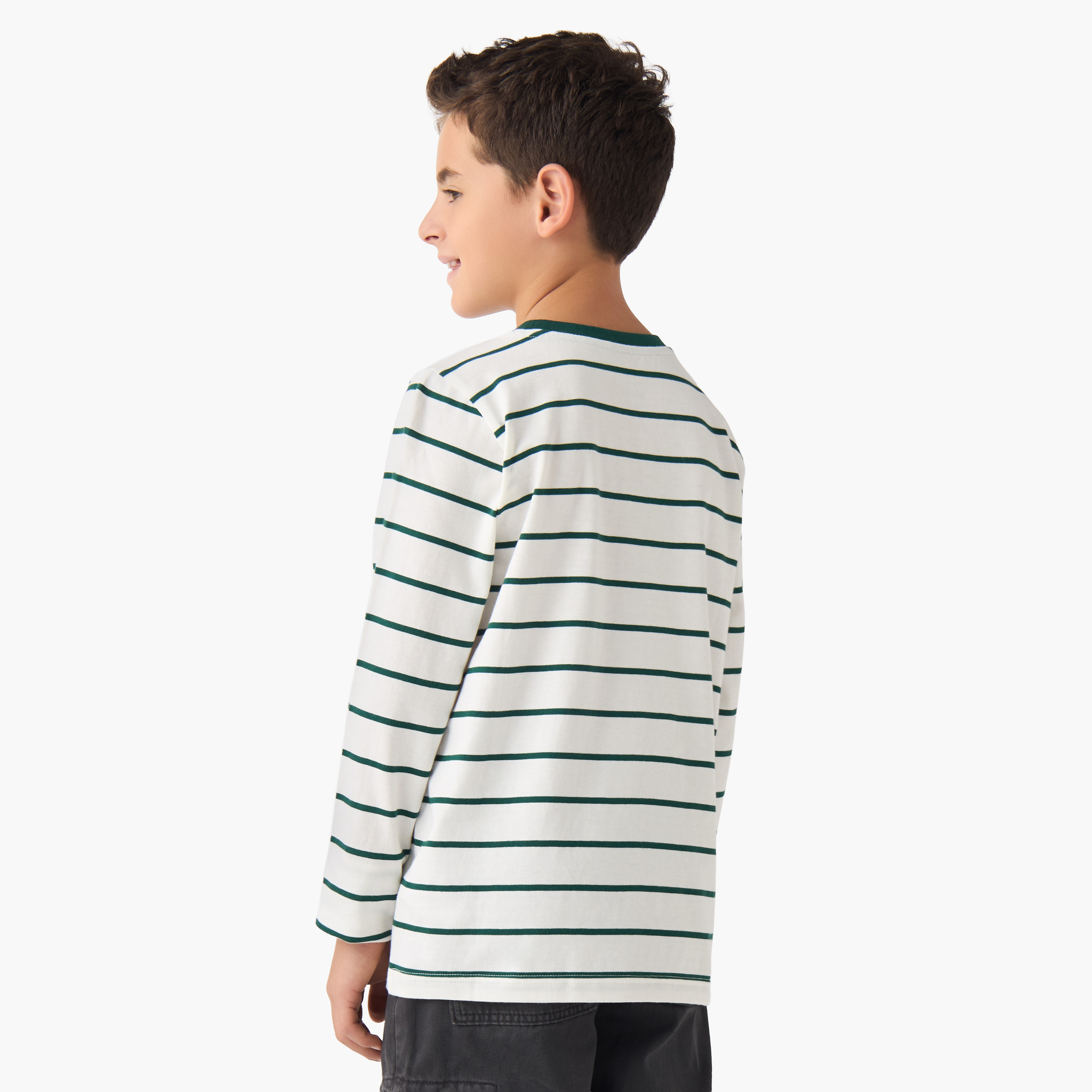 Juniors Boys' Crew Neck T-shirt with Stripes - Cotton - Long Sleeves-boys-clothing-tshirtsandpolos-image-3