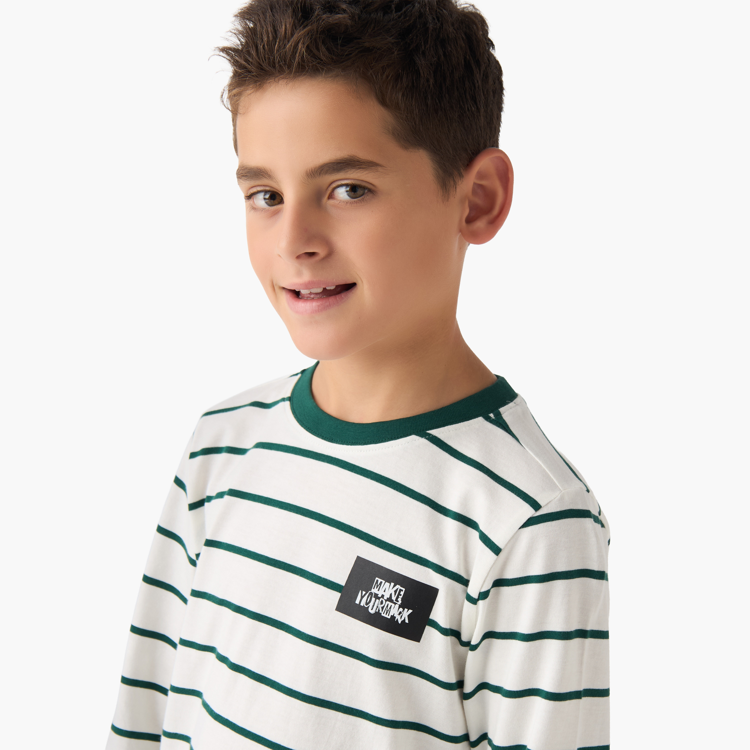 Juniors Boys' Crew Neck T-shirt with Stripes - Cotton - Long Sleeves-boys-clothing-tshirtsandpolos-image-4