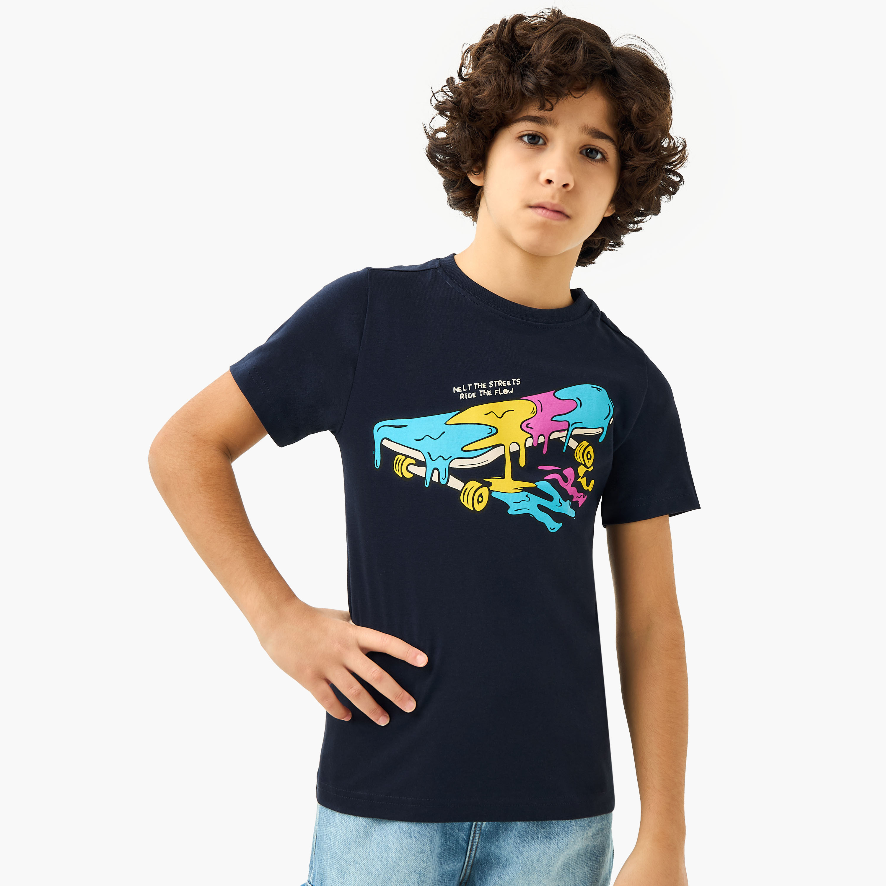 Juniors Skateboard Print T-Shirt with Short Sleeves-boys-clothing-tshirtsandpolos-image-1