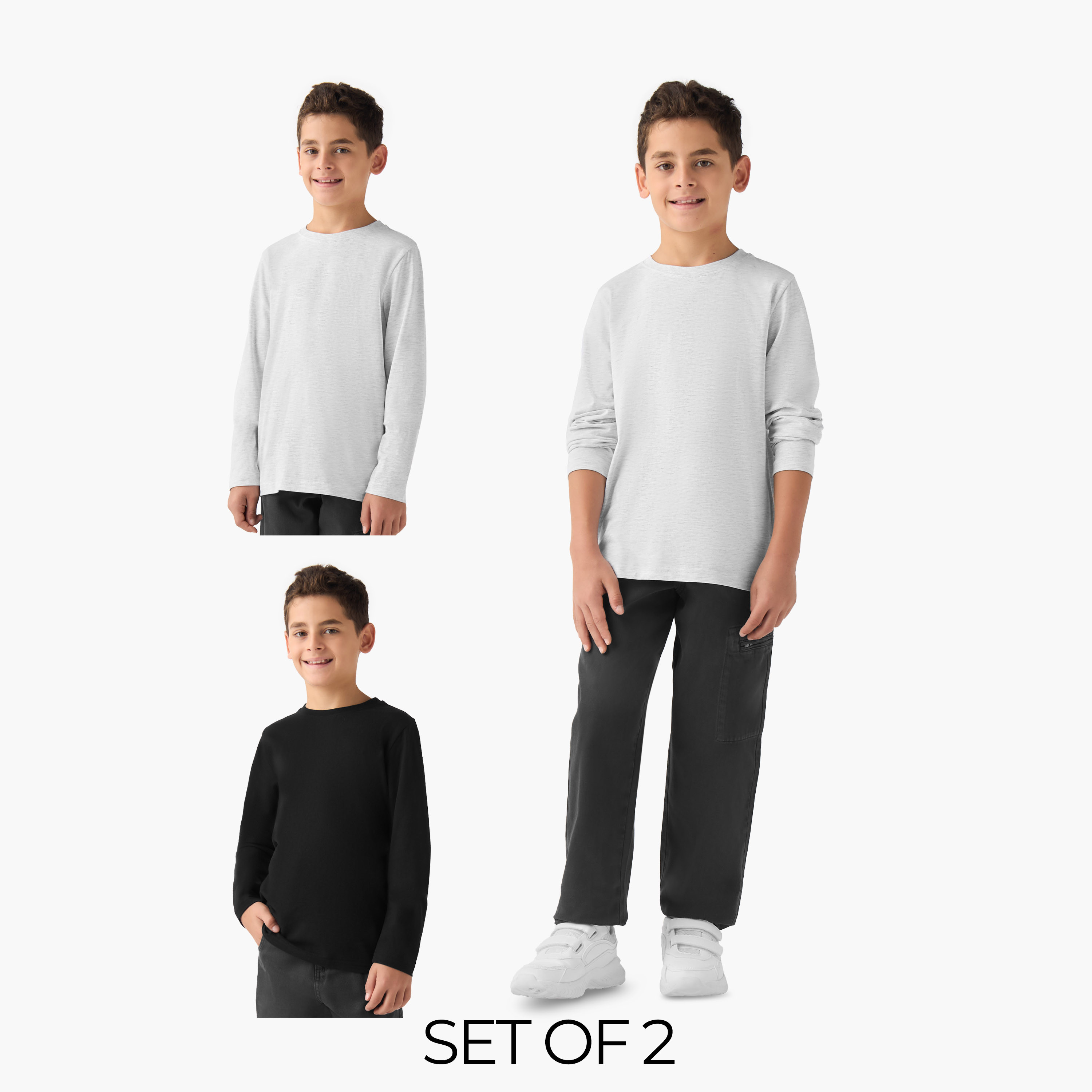 Juniors Boys Crew Neck T-shirt - Cotton - Long Sleeves - Set of 2-boys-clothing-tshirtsandpolos-image-1