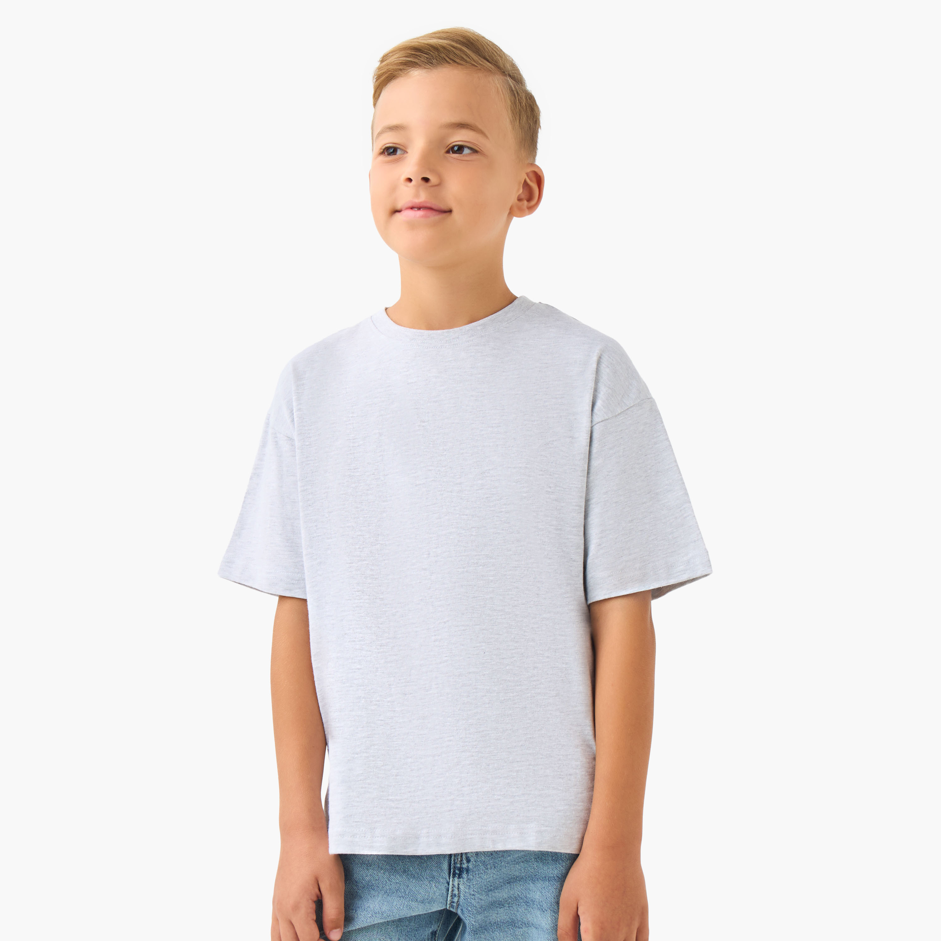 تيشيرت سادة بياقة مستديرة وأكمام قصيرة من جونيورز-boys-clothing-tshirtsandpolos-image-5