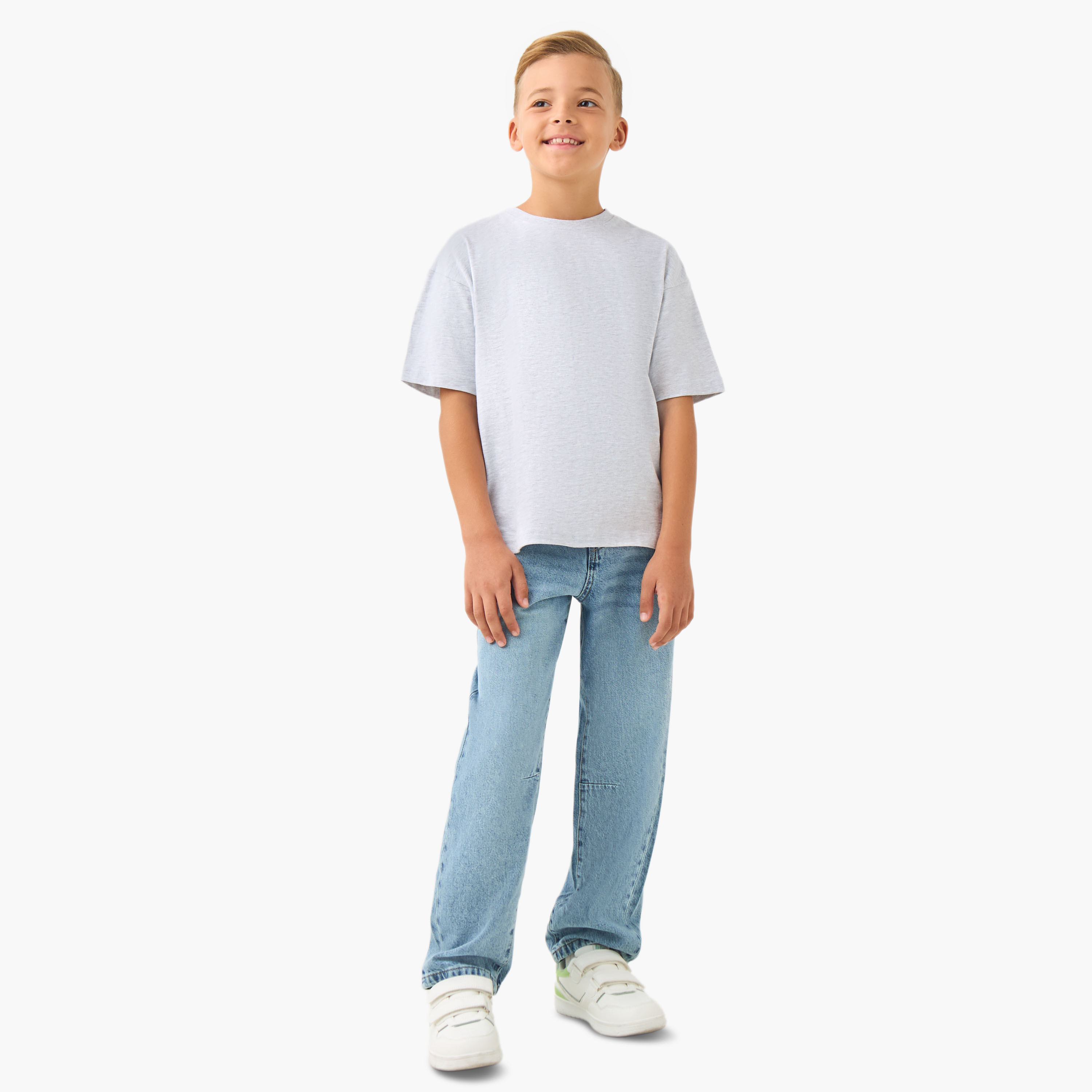 تيشيرت سادة بياقة مستديرة وأكمام قصيرة من جونيورز-boys-clothing-tshirtsandpolos-image-4