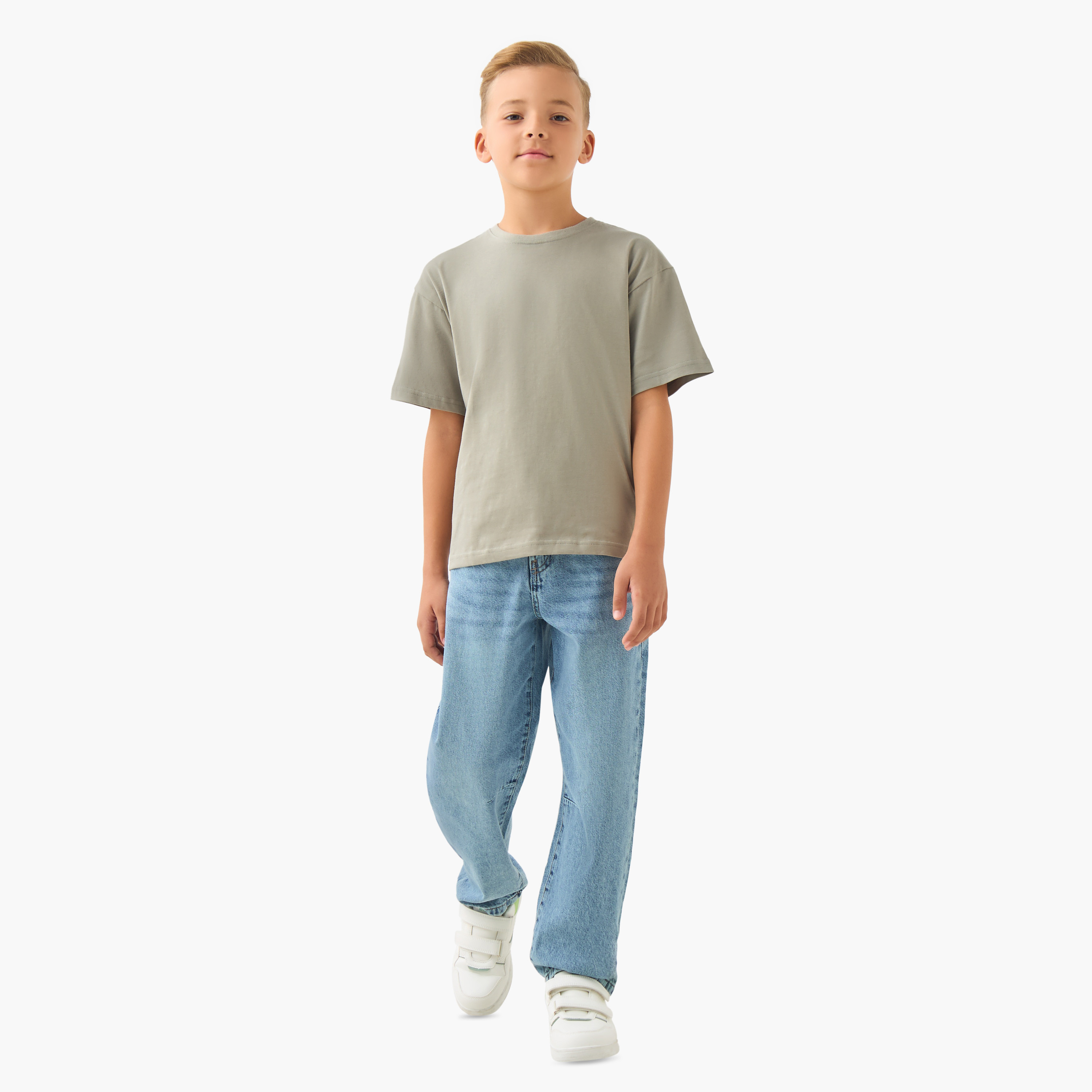 Juniors Solid T-shirt with Crew Neck and Short Sleeves-boys-clothing-tshirtsandpolos-image-2