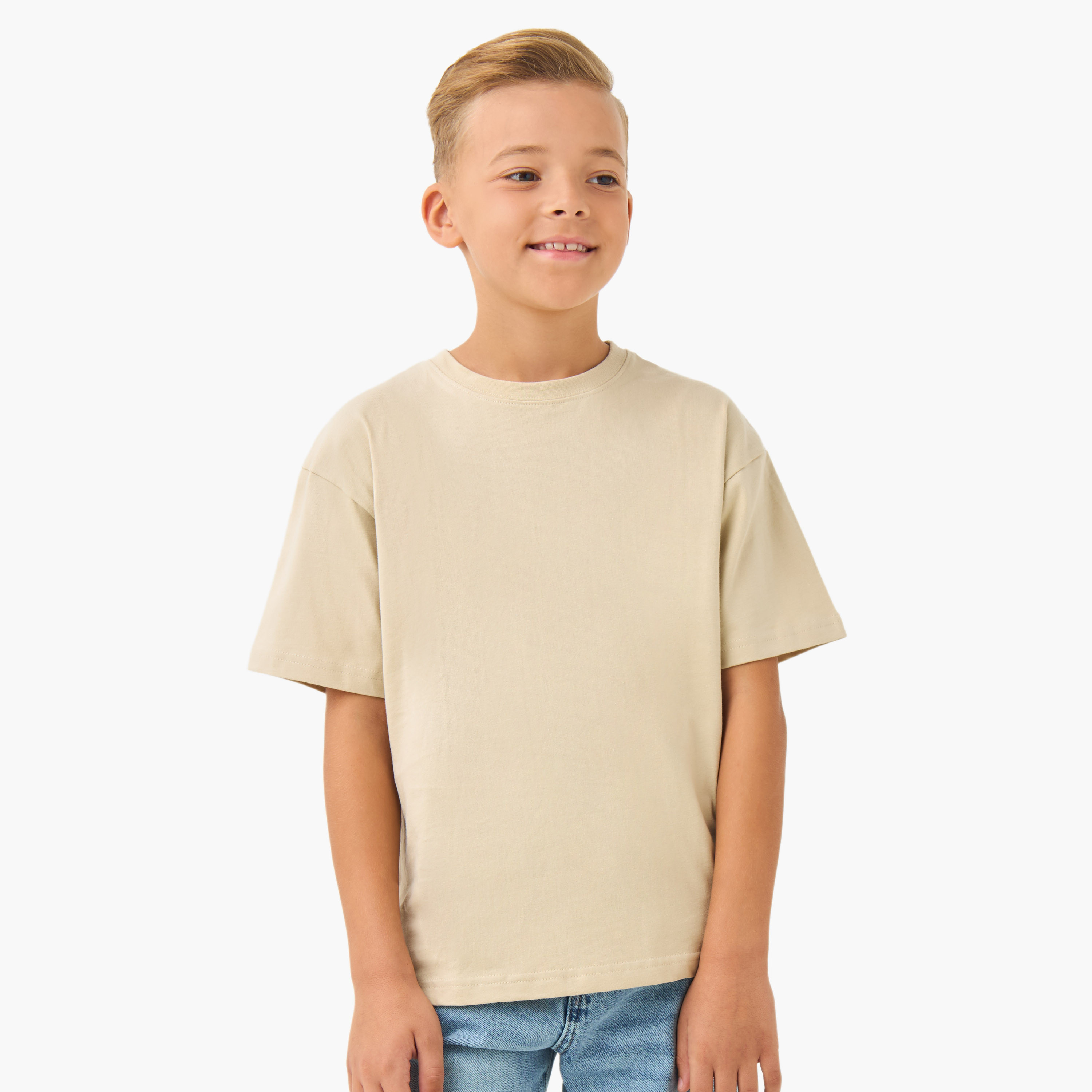 تيشيرت سادة بياقة مستديرة وأكمام قصيرة من جونيورز-boys-clothing-tshirtsandpolos-image-5