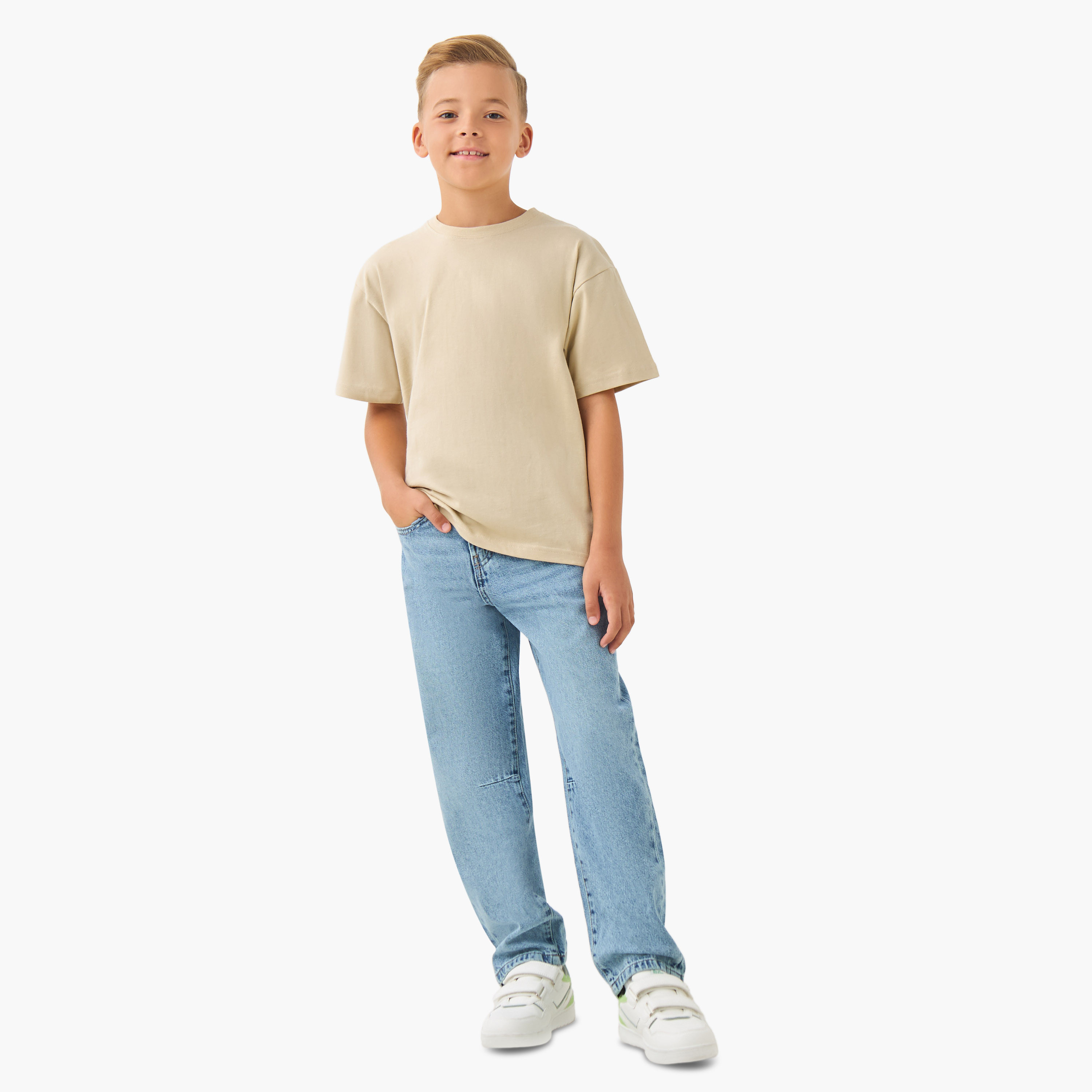 تيشيرت سادة بياقة مستديرة وأكمام قصيرة من جونيورز-boys-clothing-tshirtsandpolos-image-4