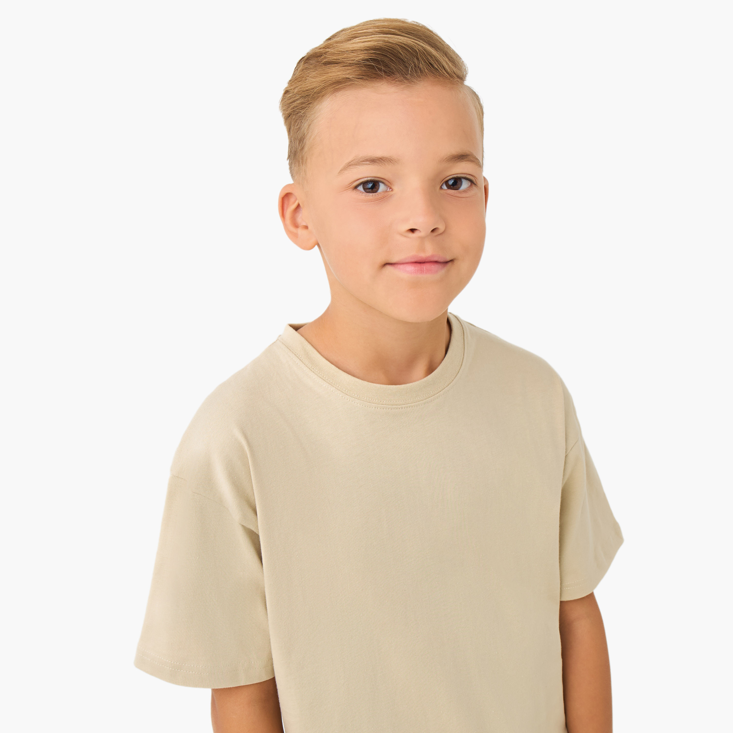 تيشيرت سادة بياقة مستديرة وأكمام قصيرة من جونيورز-boys-clothing-tshirtsandpolos-image-2