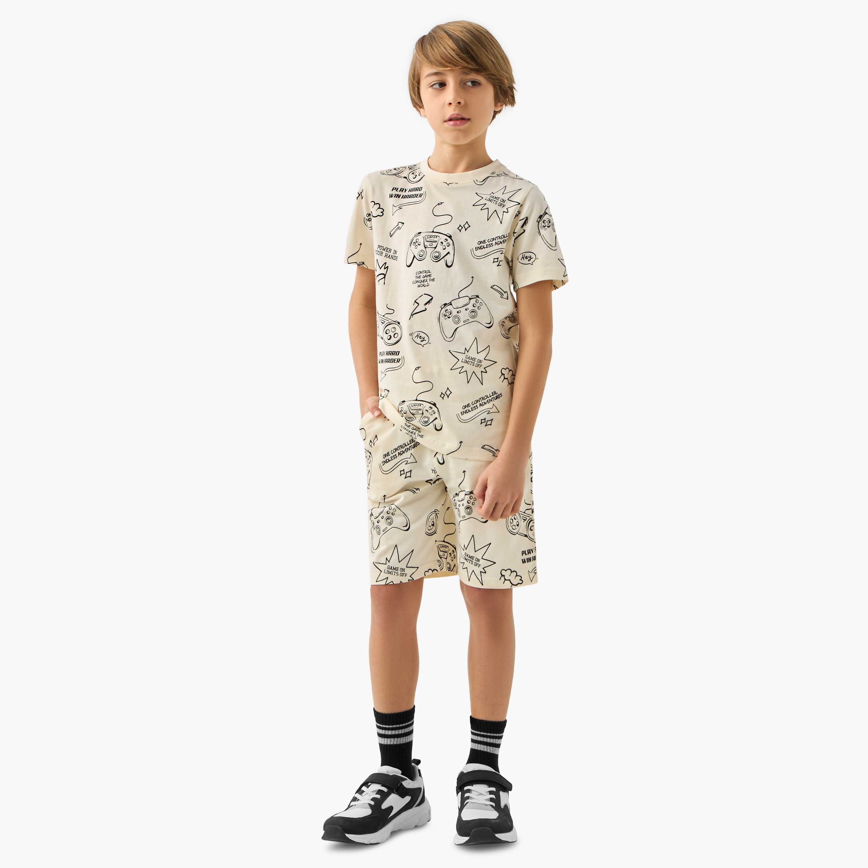 Juniors All-Over Game Print Pull On Shorts with Pockets-boys-clothing-bottoms-shorts-image-2