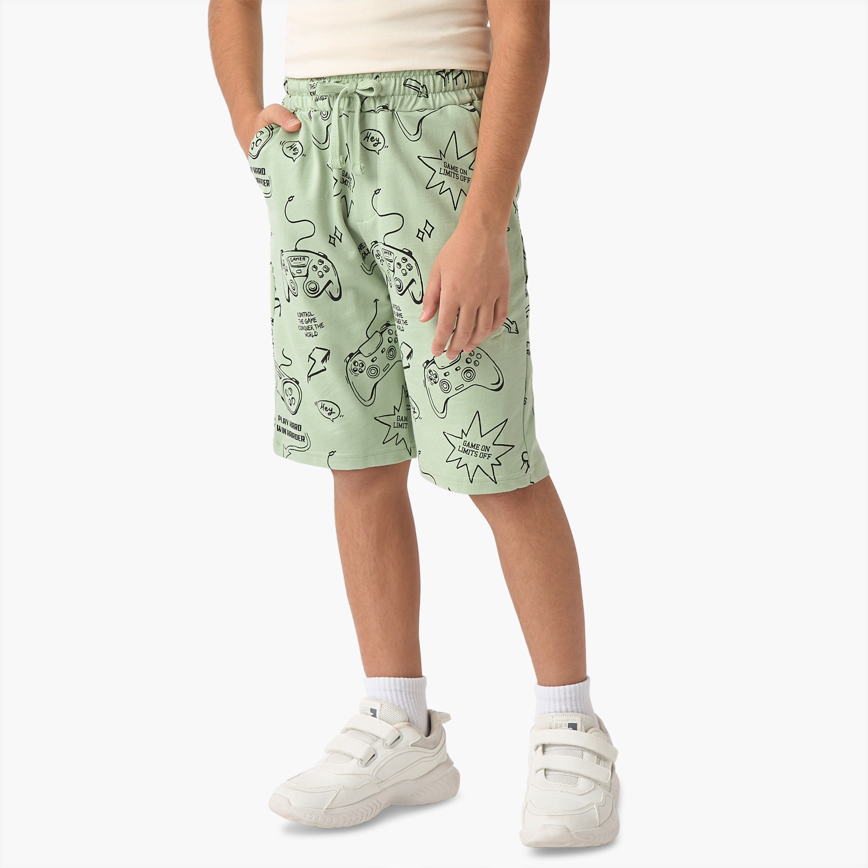 Juniors Gaming Print Shorts with Drawstring Closure-boys-clothing-bottoms-shorts-image-1