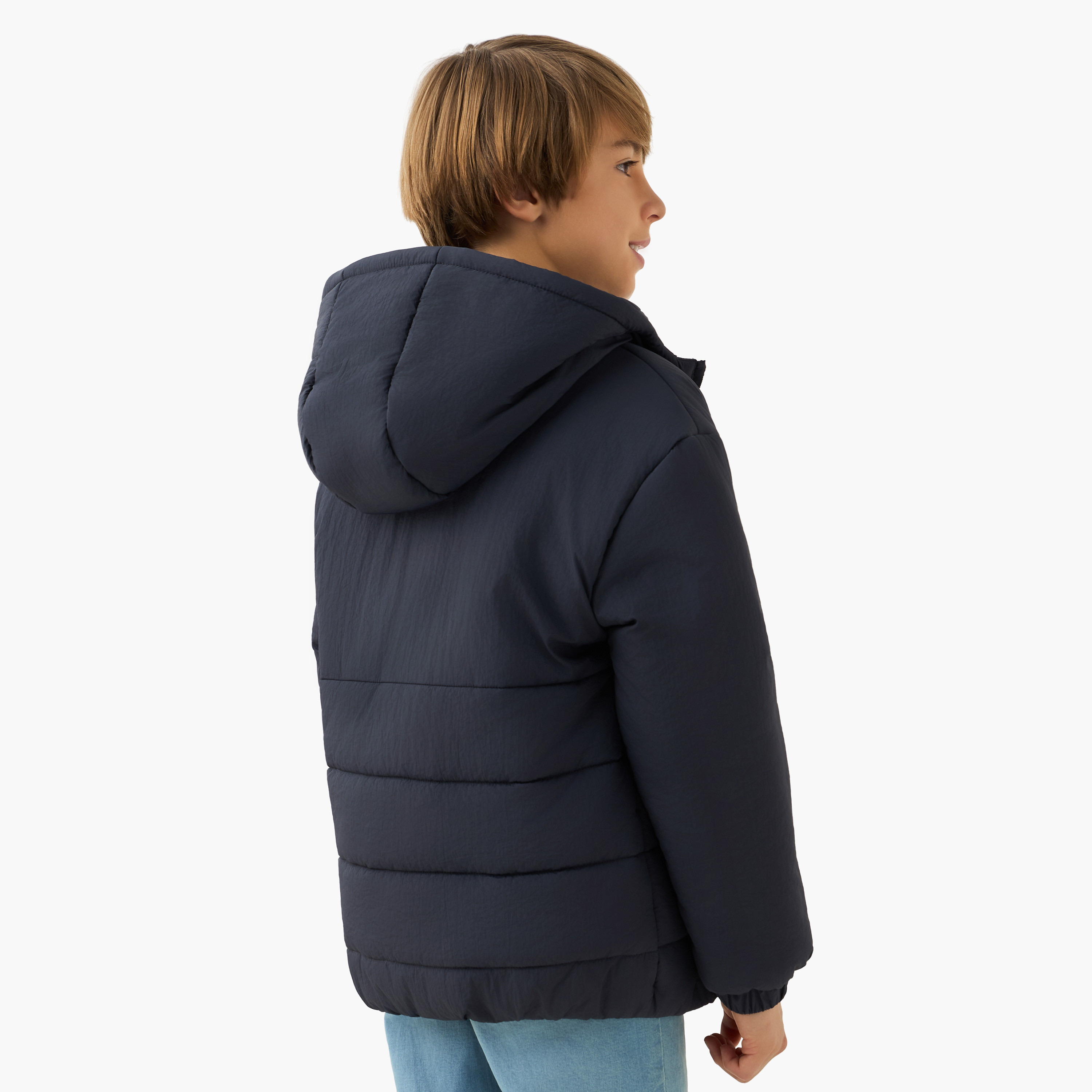 Juniors Solid Padded Hooded Jacket with Zip Closure and Pockets-boys-clothing-jacketsandcoats-image-3