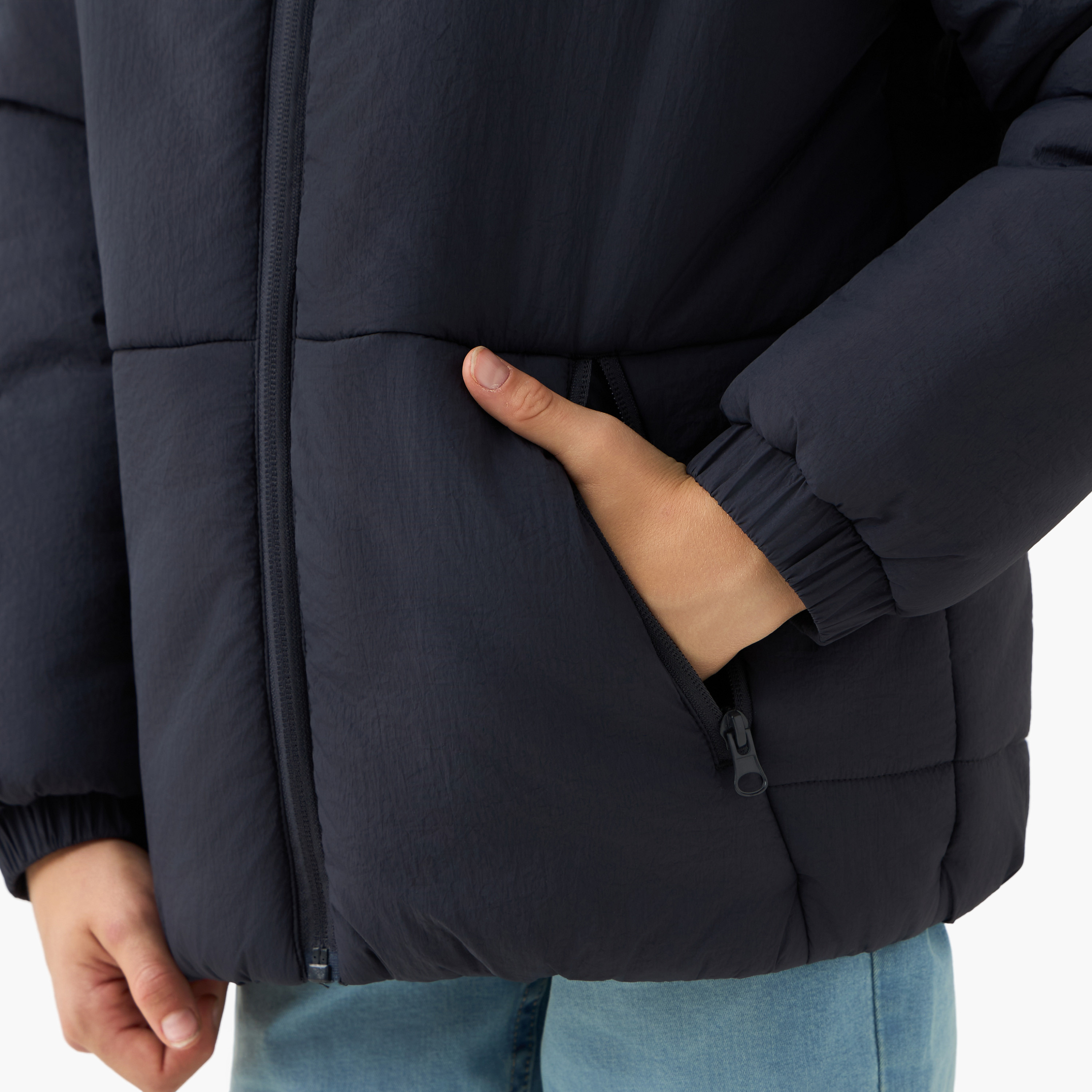 Juniors Solid Padded Hooded Jacket with Zip Closure and Pockets-boys-clothing-jacketsandcoats-image-4