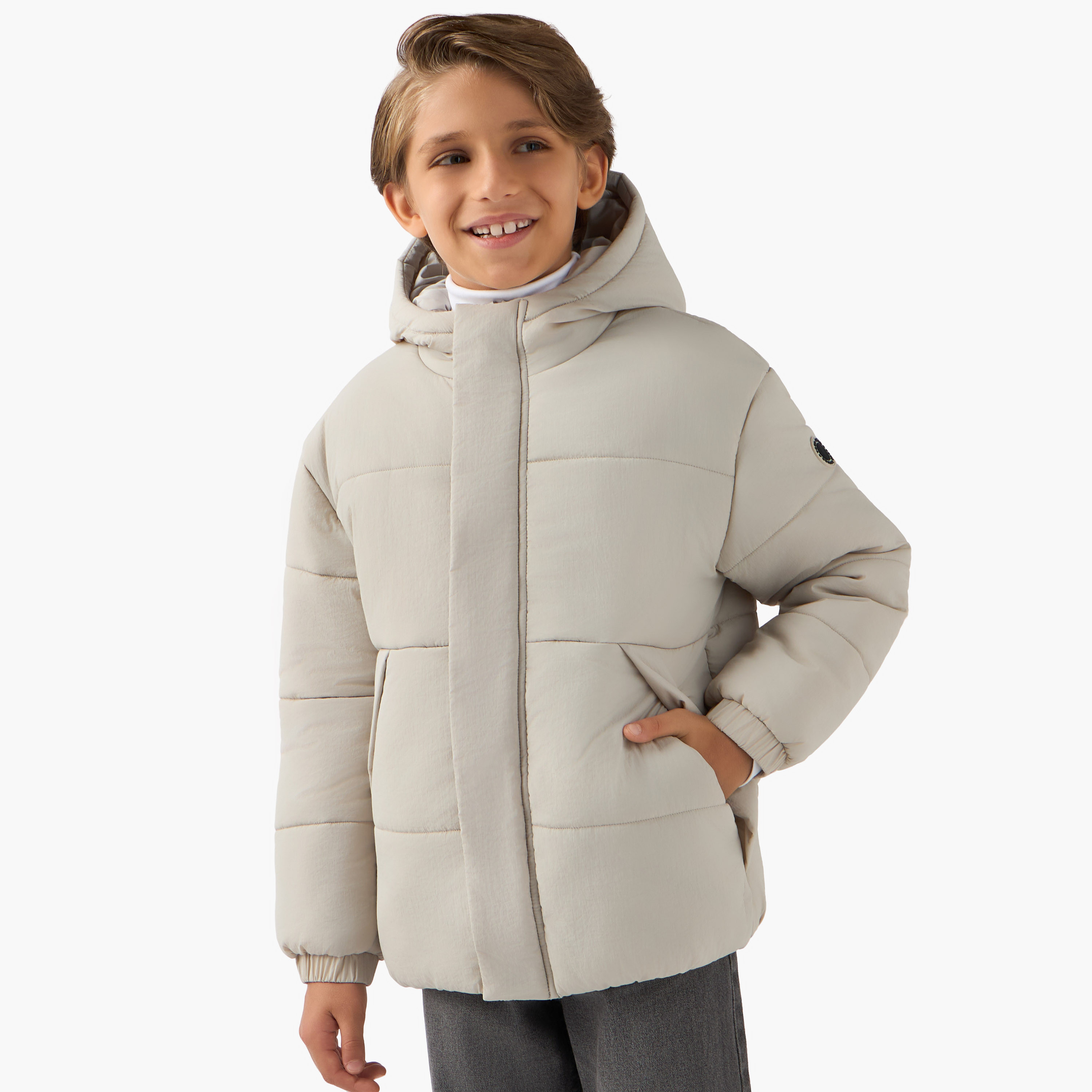 Juniors Solid Hooded Heavy Jacket with Long Sleeves and Pockets-boys-clothing-jacketsandcoats-image-1