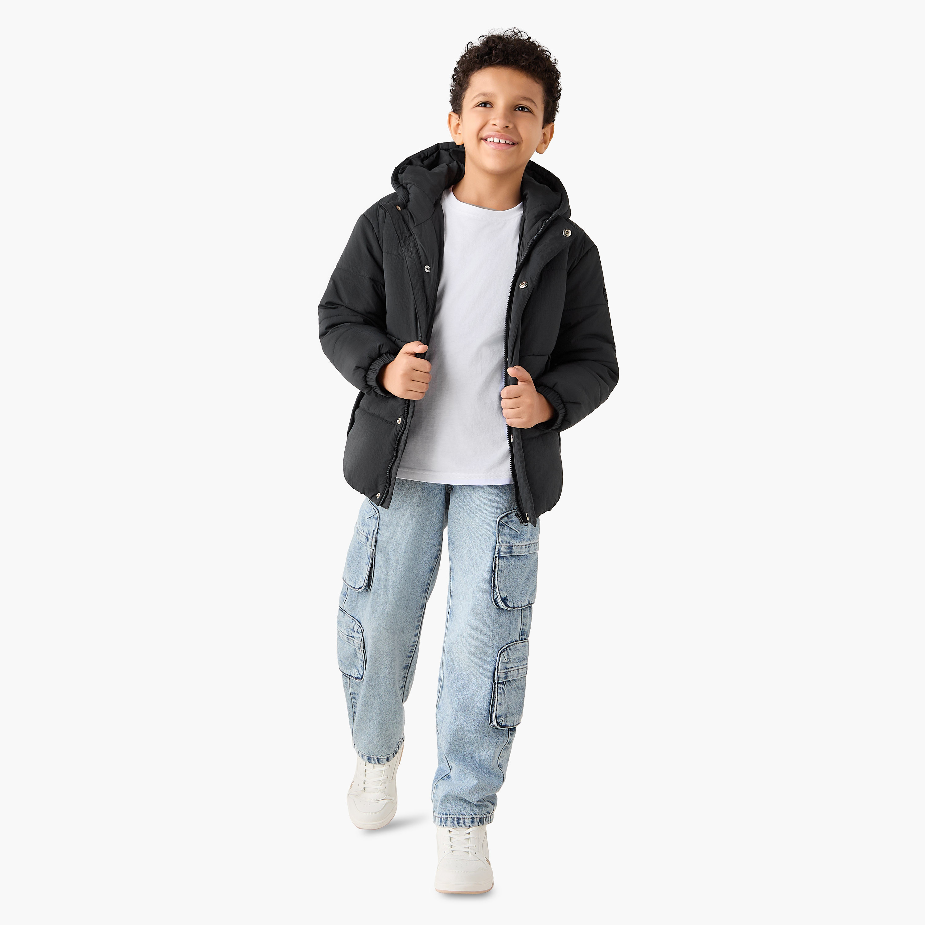 Juniors Solid Hooded Heavy Jacket with Long Sleeves and Pockets-boys-clothing-jacketsandcoats-image-2