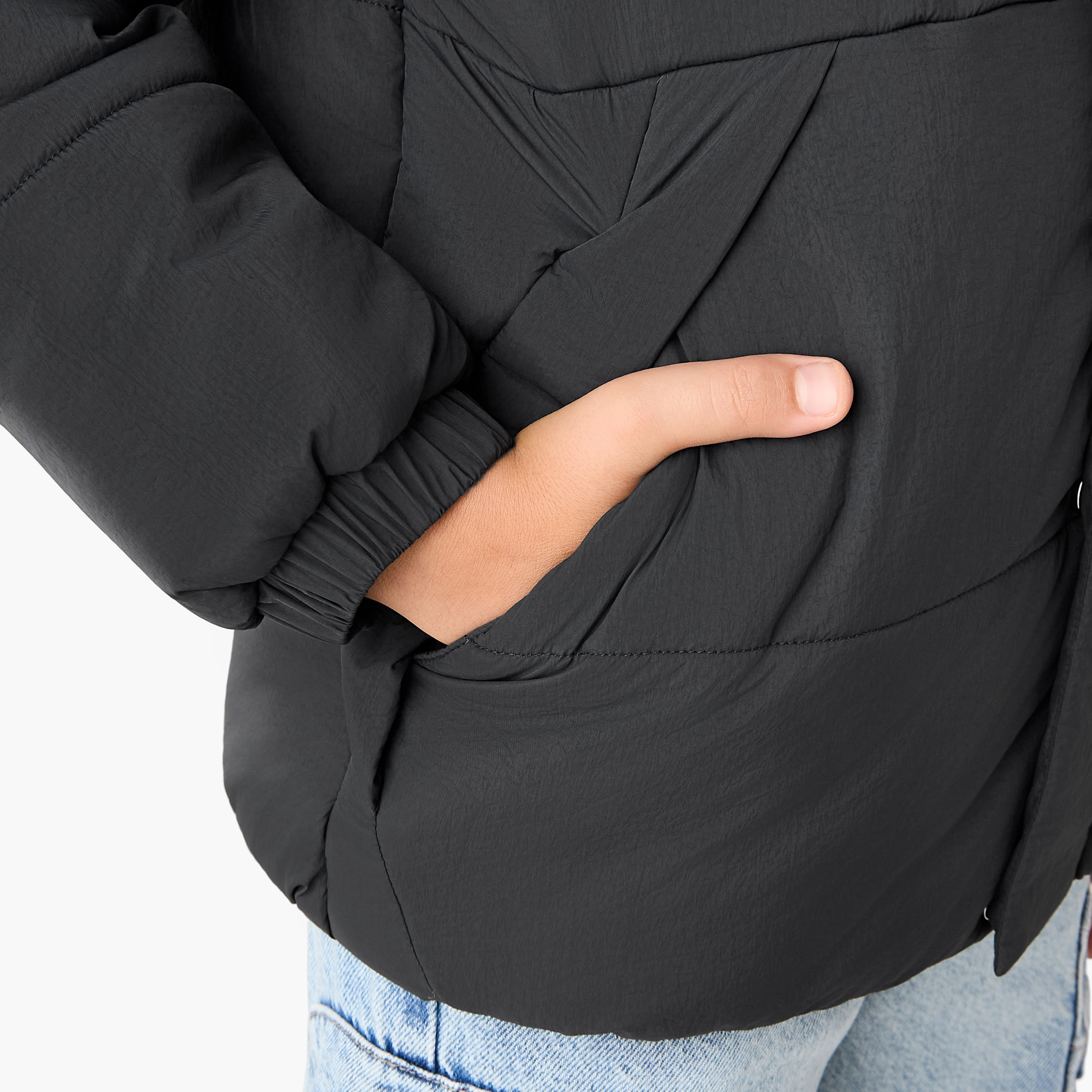 Juniors Solid Hooded Heavy Jacket with Long Sleeves and Pockets-boys-clothing-jacketsandcoats-image-5