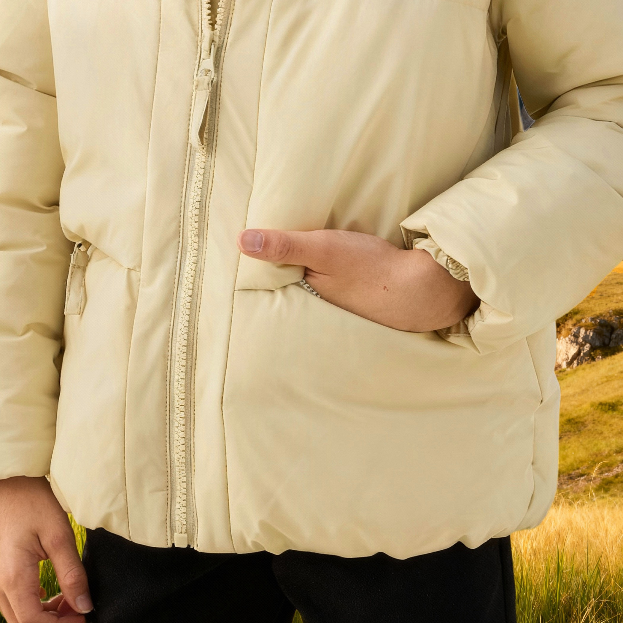 Juniors Solid Puffer Jacket with Zip Closure and Long Sleeves-boys-clothing-jacketsandcoats-image-4