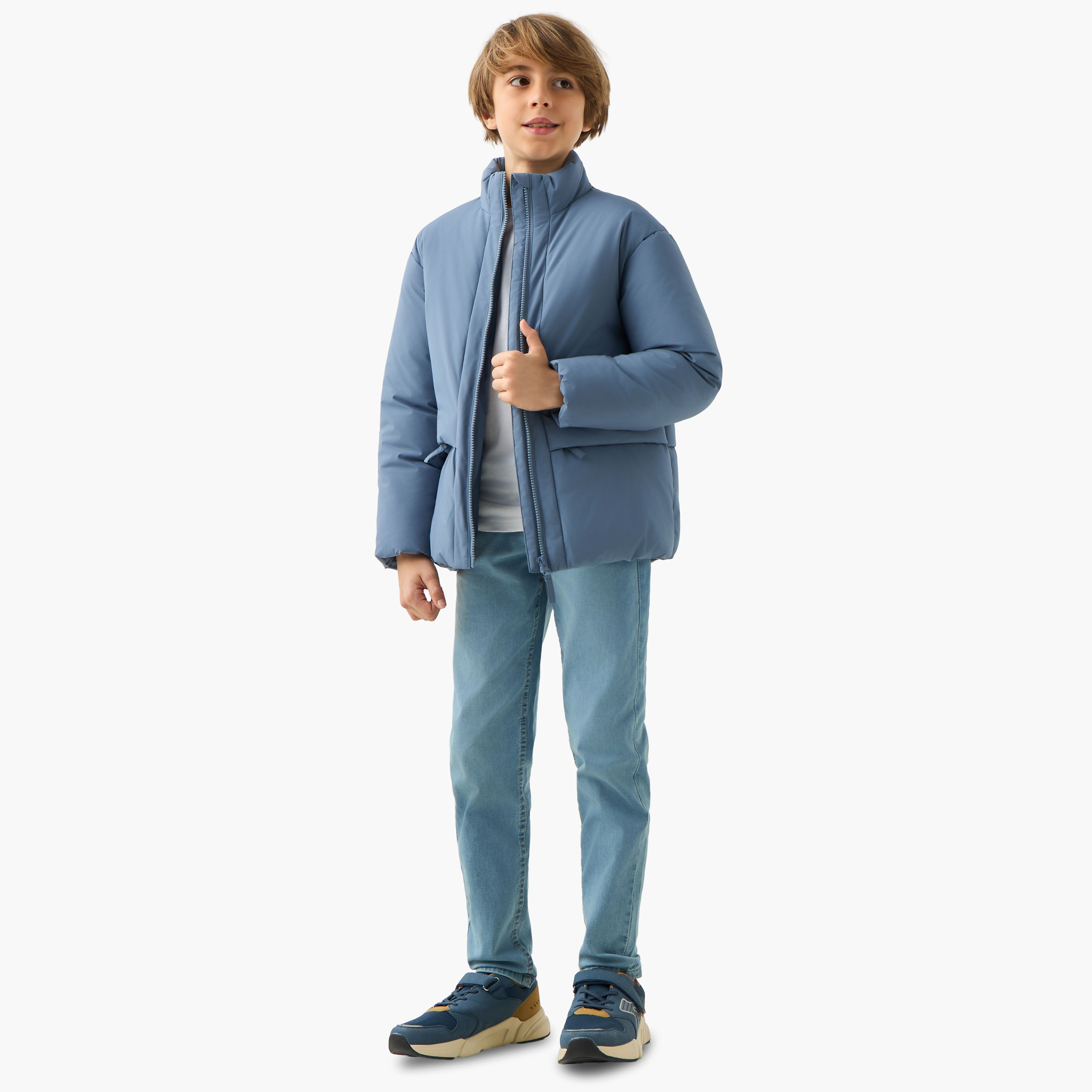 Juniors Solid Puffer Jacket with Zip Closure and Long Sleeves-boys-clothing-jacketsandcoats-image-2