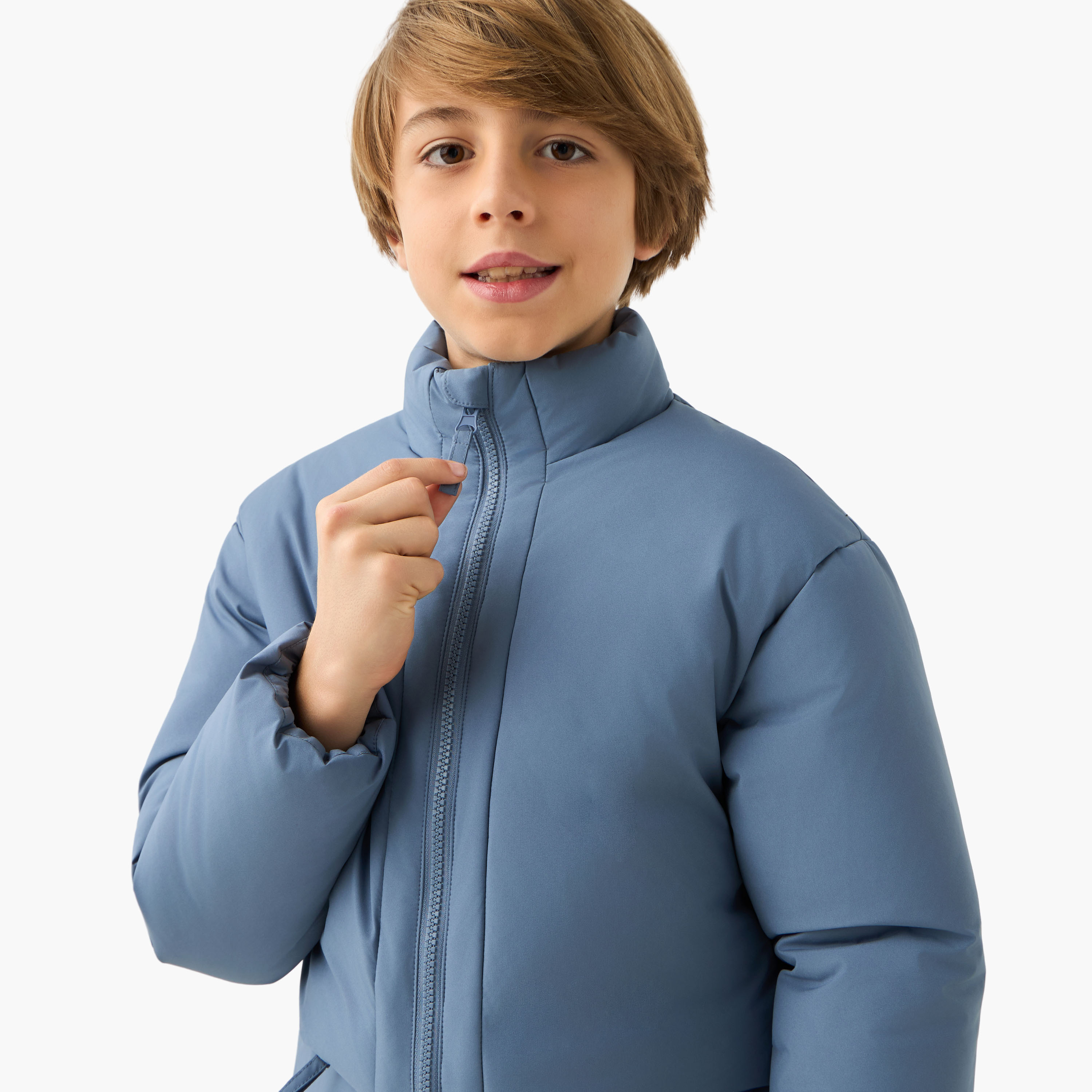 Juniors Solid Puffer Jacket with Zip Closure and Long Sleeves-boys-clothing-jacketsandcoats-image-4