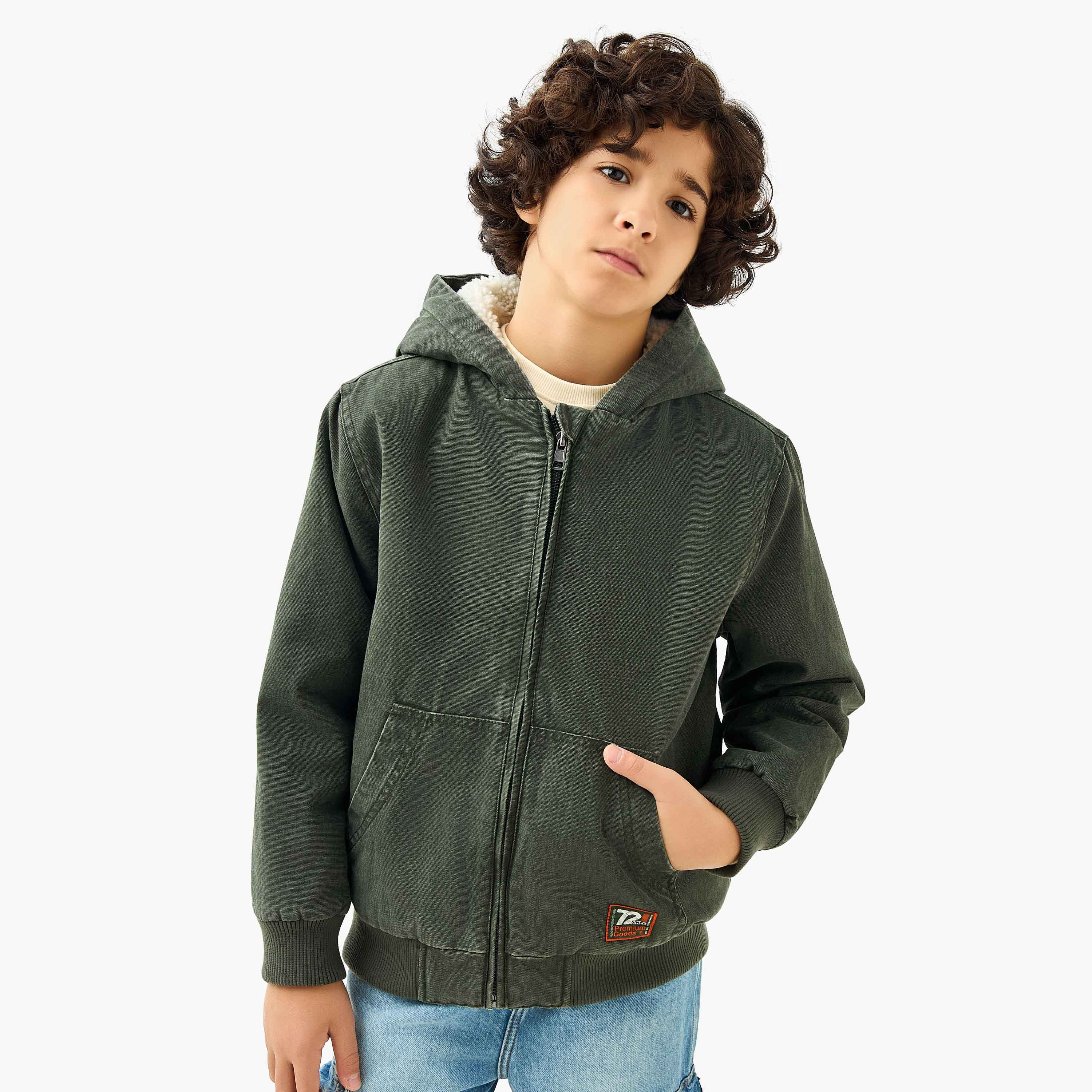 Juniors Sherpa Lined Hooded Heavy Jacket with Zip Closure-boys-clothing-jacketsandcoats-image-1
