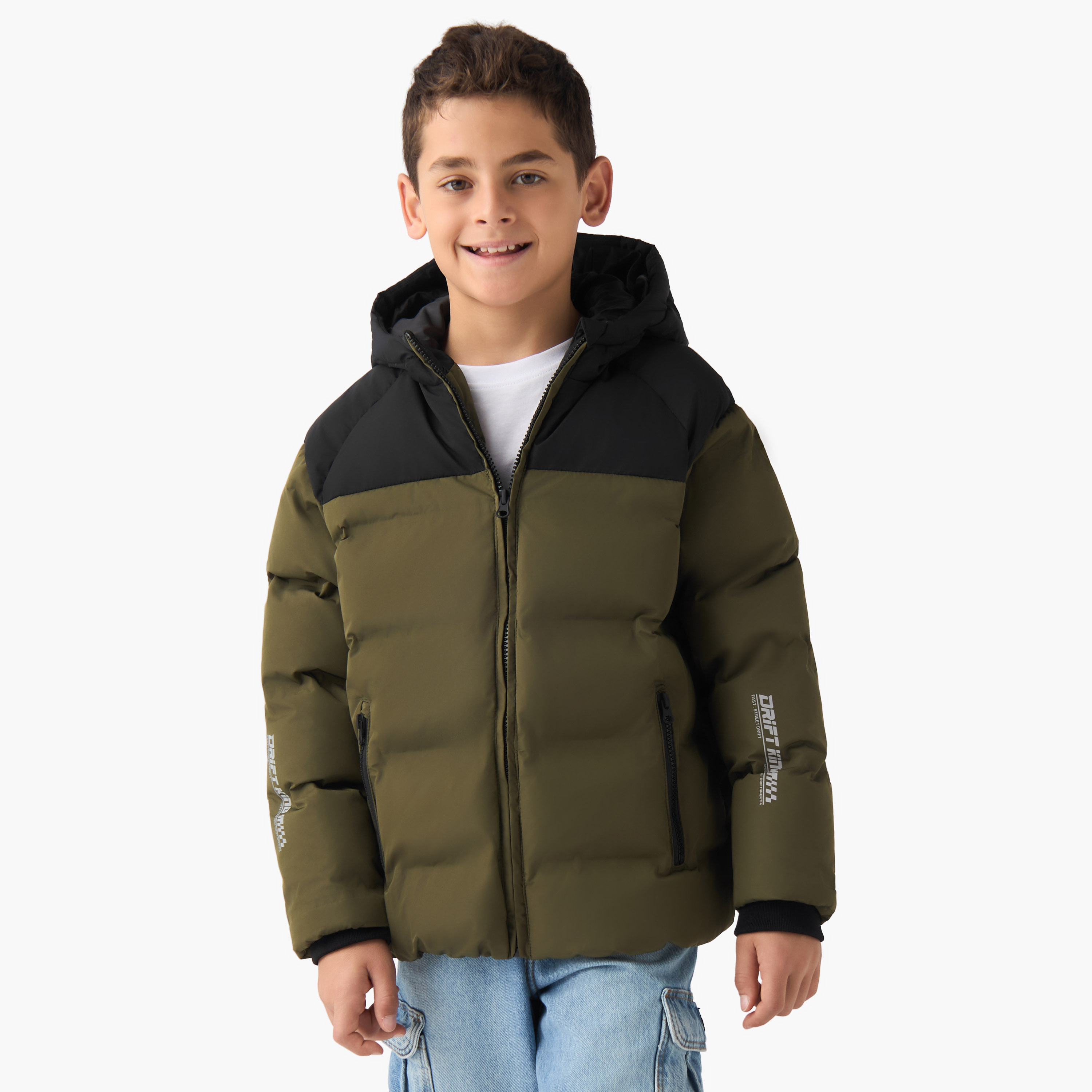 Juniors Colourblock Hooded Heavy Jacket with Long Sleeves and Zip Closure-boys-clothing-jacketsandcoats-image-1