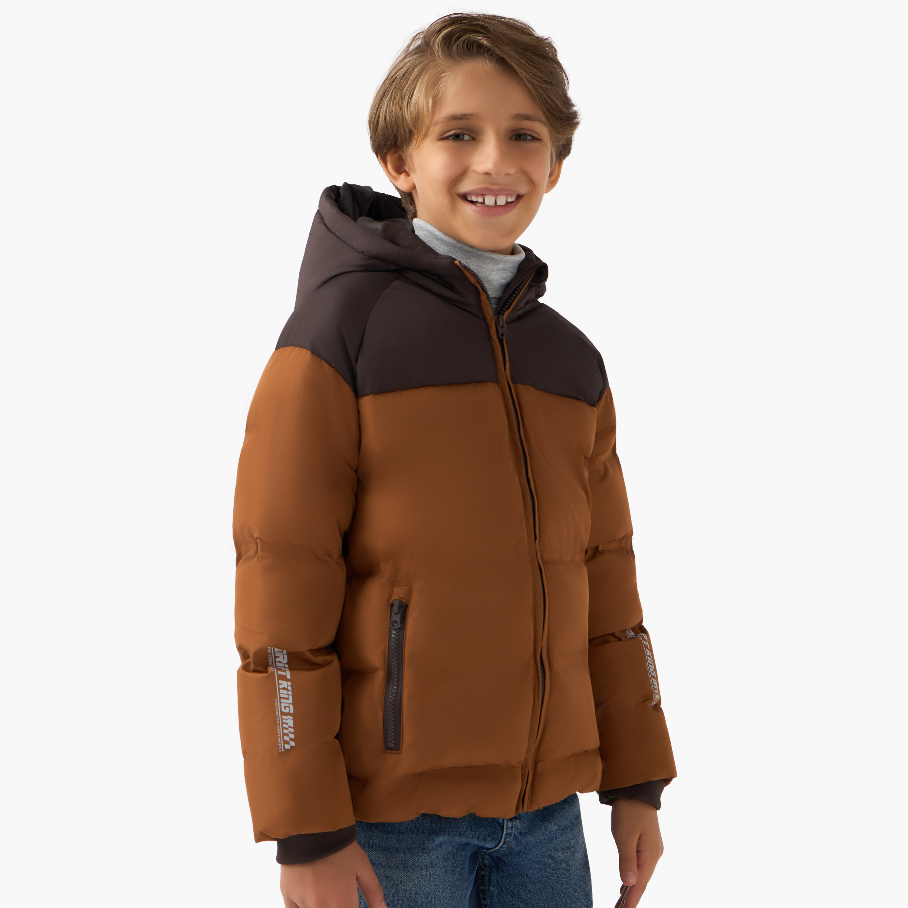 Juniors Colourblock Hooded Heavy Jacket with Long Sleeves and Zip Closure-boys-clothing-jacketsandcoats-image-1