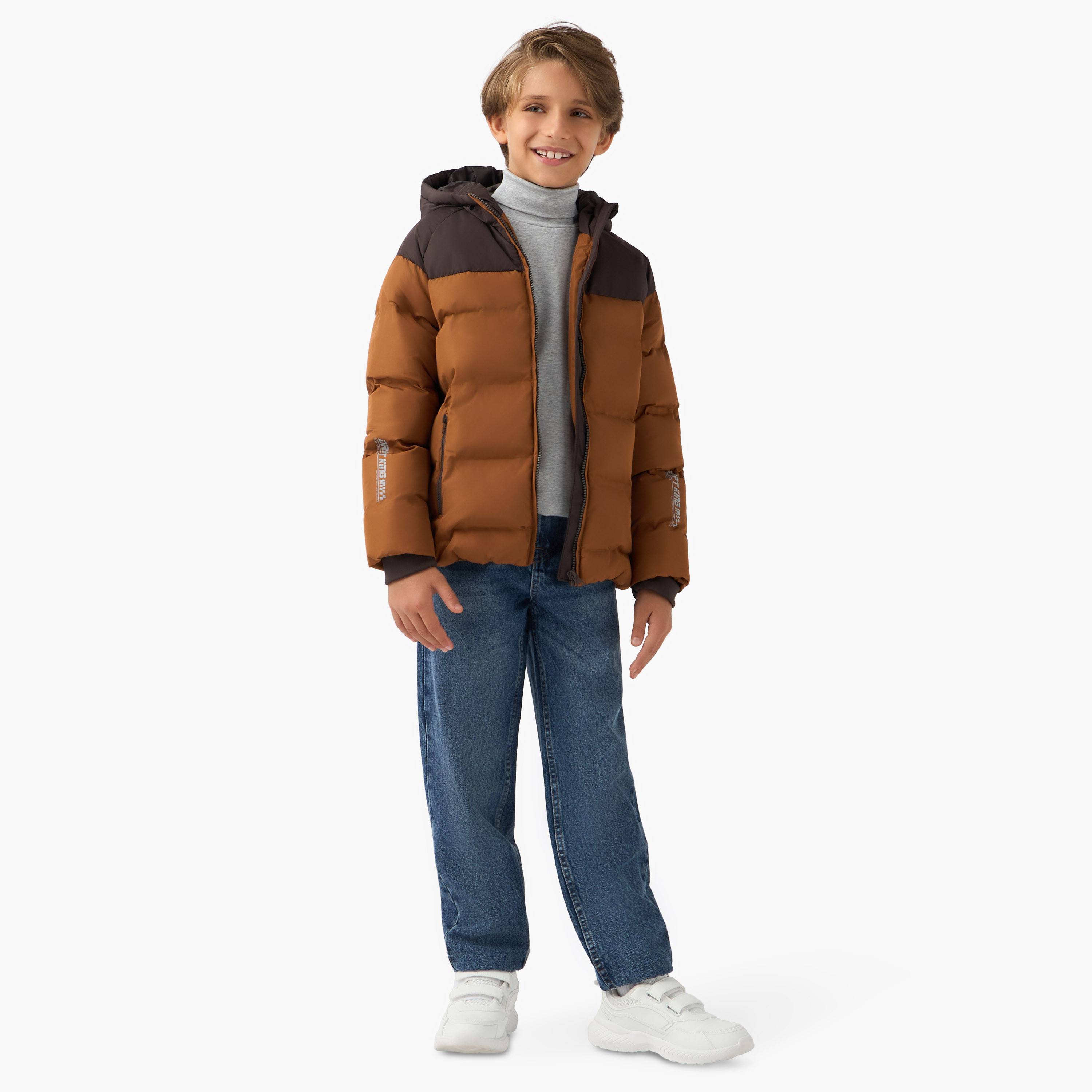 Juniors Colourblock Hooded Heavy Jacket with Long Sleeves and Zip Closure-boys-clothing-jacketsandcoats-image-2