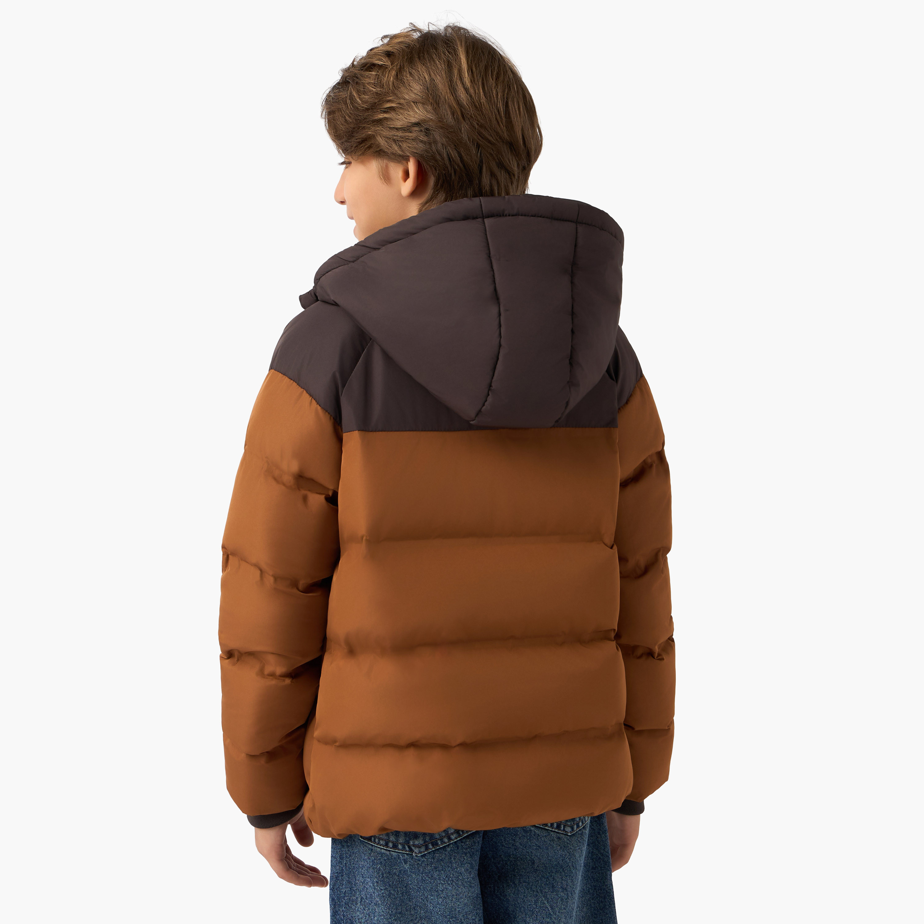 Juniors Colourblock Hooded Heavy Jacket with Long Sleeves and Zip Closure-boys-clothing-jacketsandcoats-image-3