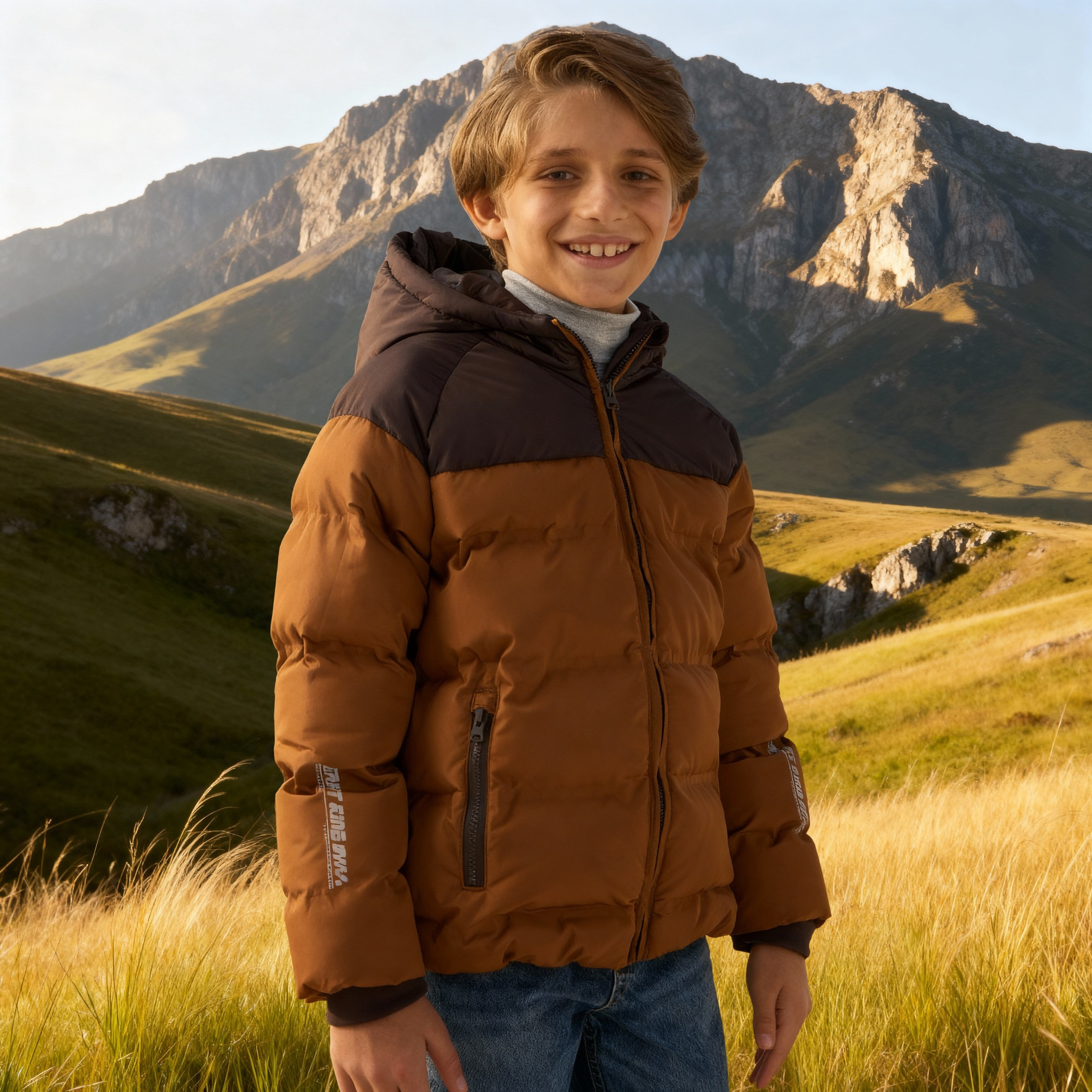 Juniors Panelled Zip Through Hooded Puffer Jacket with Long Sleeves-boys-clothing-jacketsandcoats-image-1