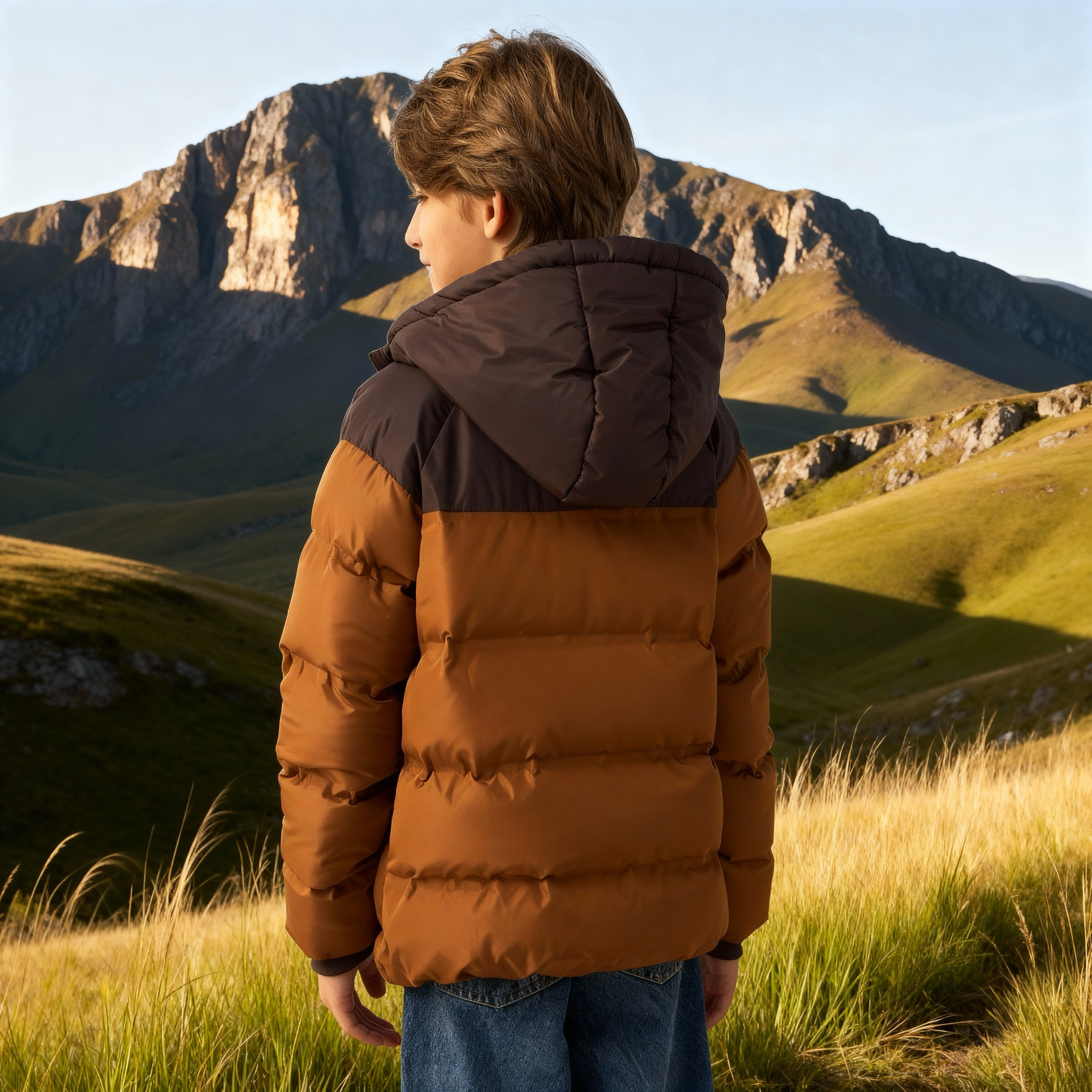 Juniors Panelled Zip Through Hooded Puffer Jacket with Long Sleeves-boys-clothing-jacketsandcoats-image-3