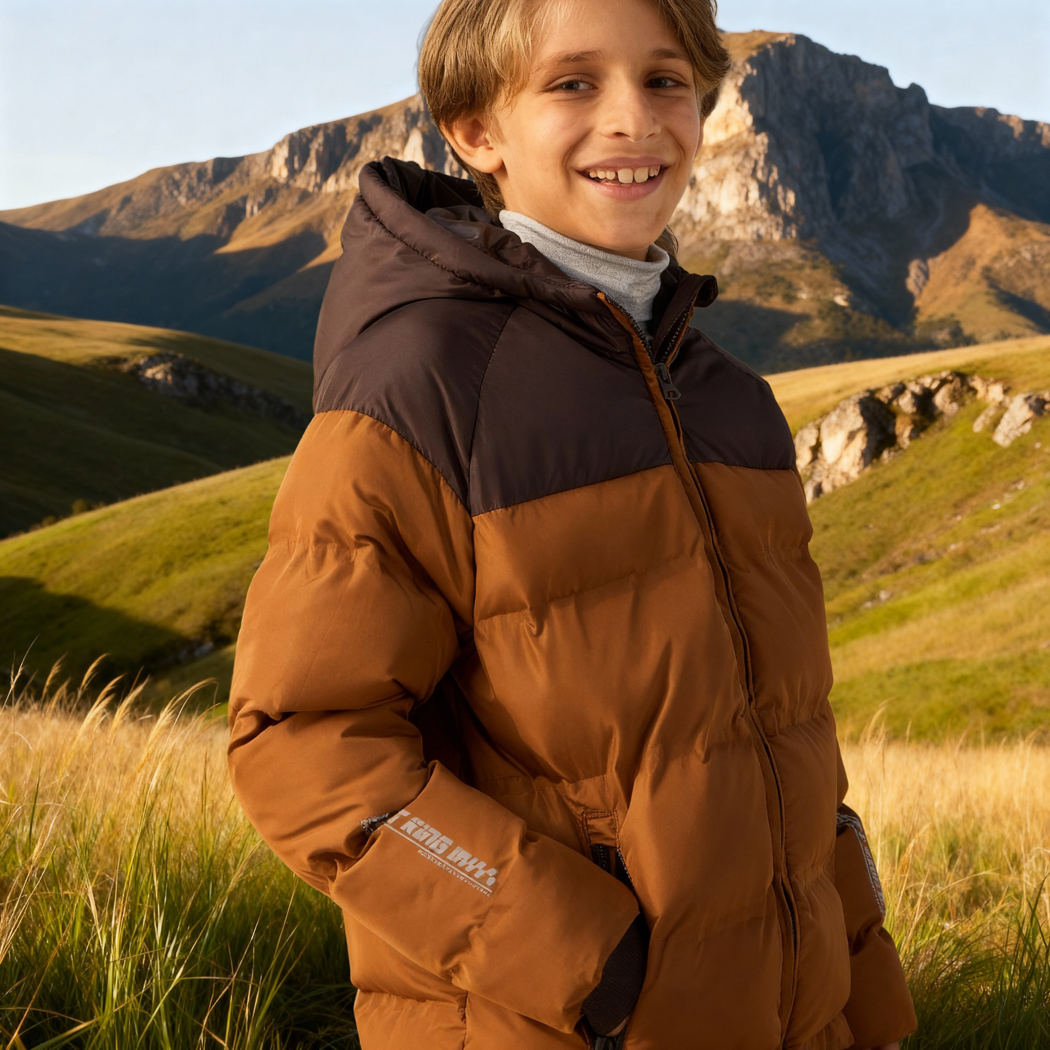 Juniors Panelled Zip Through Hooded Puffer Jacket with Long Sleeves-boys-clothing-jacketsandcoats-image-4