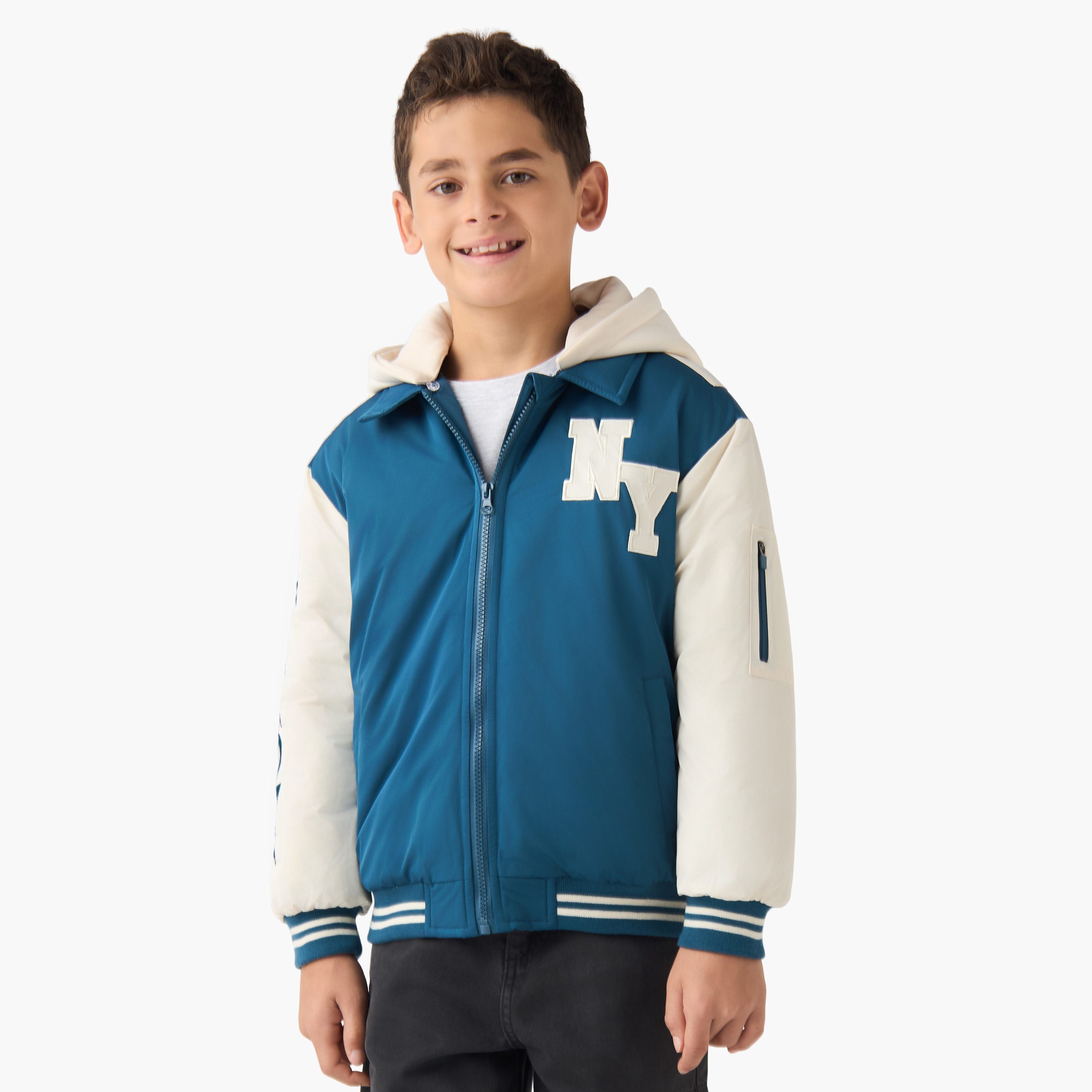 Juniors Zip Through Hooded Heavy Jacket with Long Sleeves-boys-clothing-jacketsandcoats-image-1