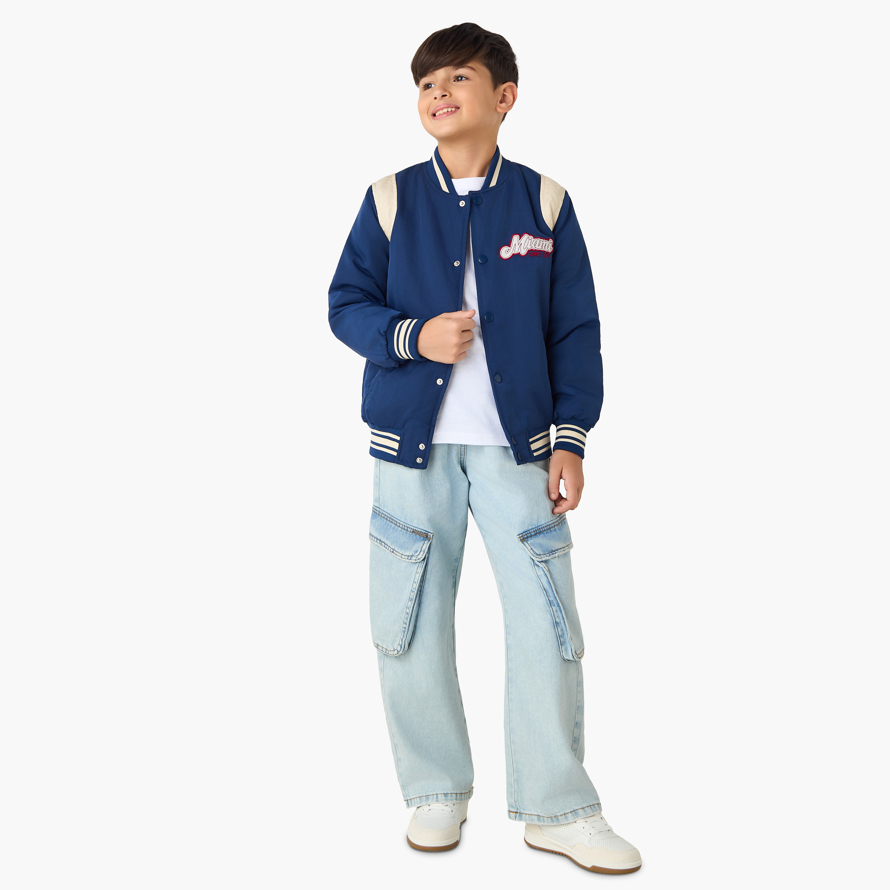 Juniors Mandarin Collar Long Sleeves Heavy Jacket with Varsity Print-boys-clothing-jacketsandcoats-image-2