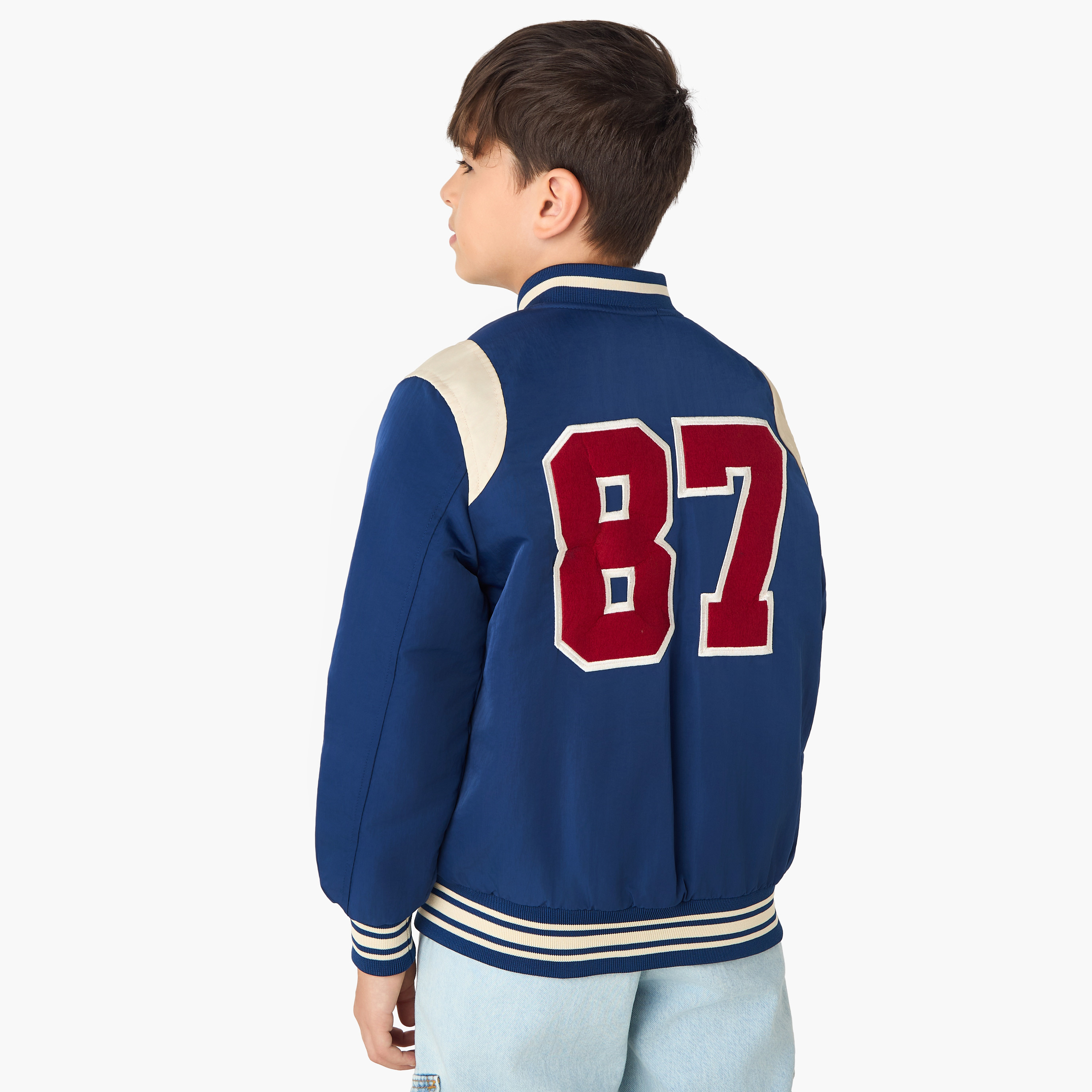 Juniors Mandarin Collar Long Sleeves Heavy Jacket with Varsity Print-boys-clothing-jacketsandcoats-image-3