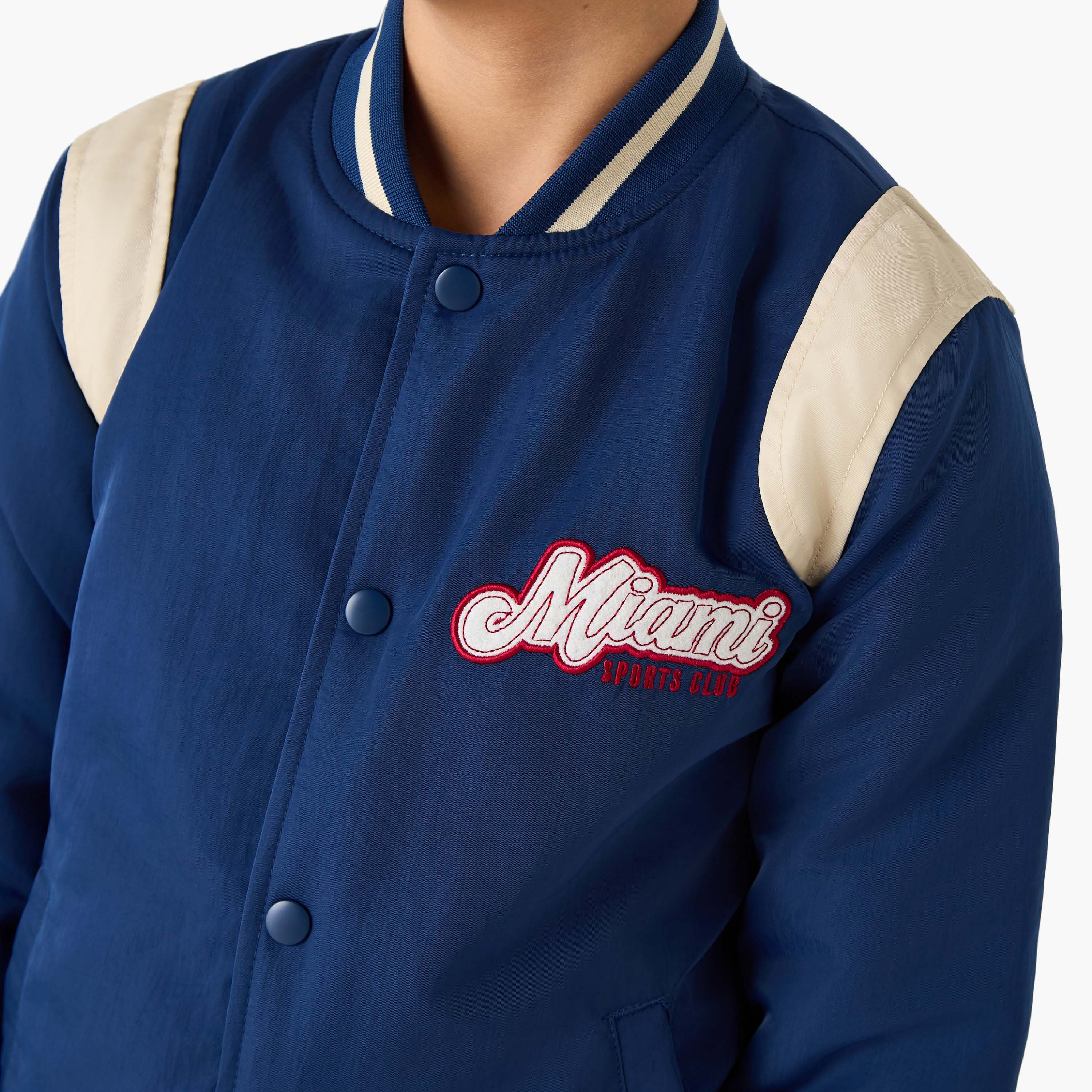 Juniors Mandarin Collar Long Sleeves Heavy Jacket with Varsity Print-boys-clothing-jacketsandcoats-image-4