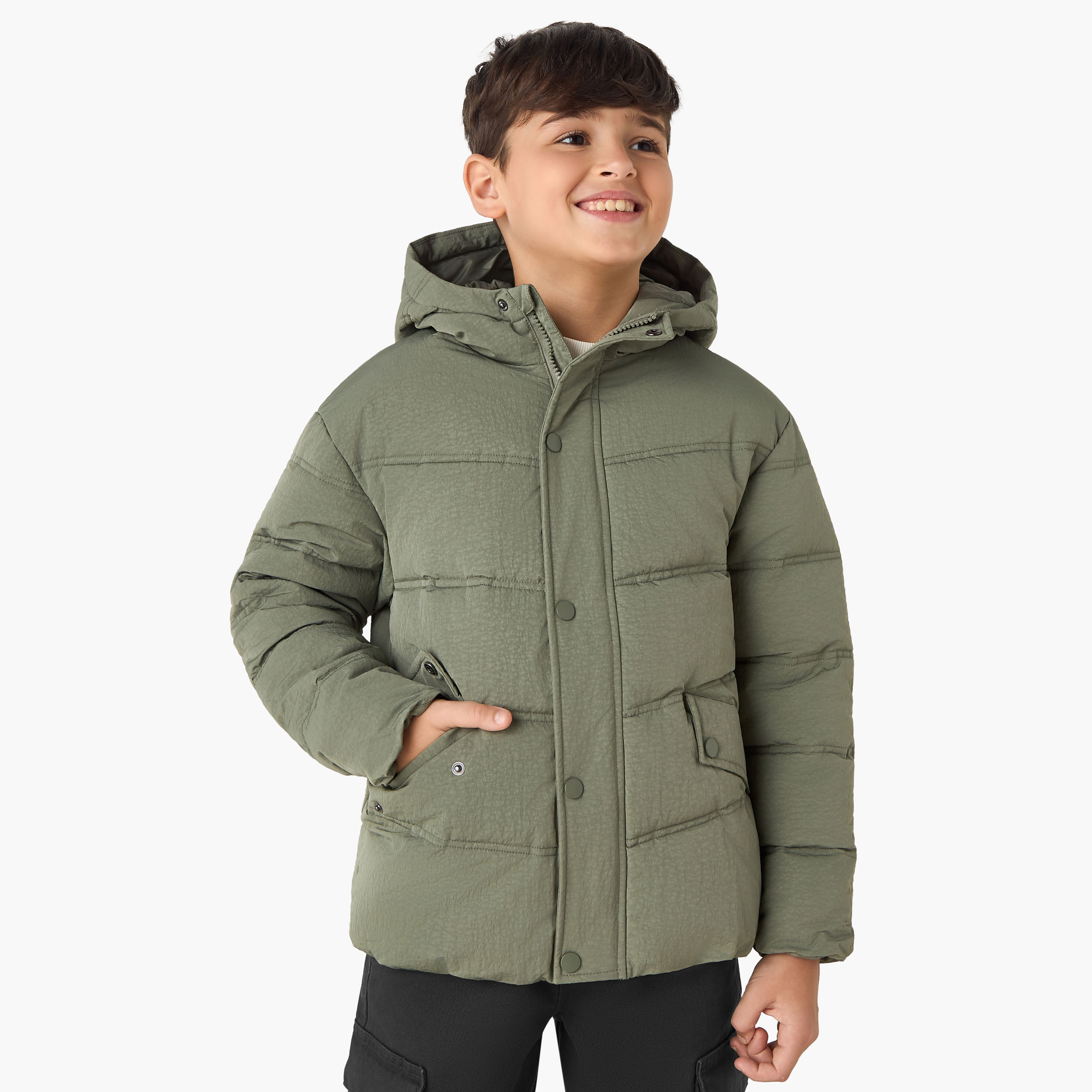 Juniors Hooded Heavy Jacket with Long Sleeves-boys-clothing-jacketsandcoats-image-1