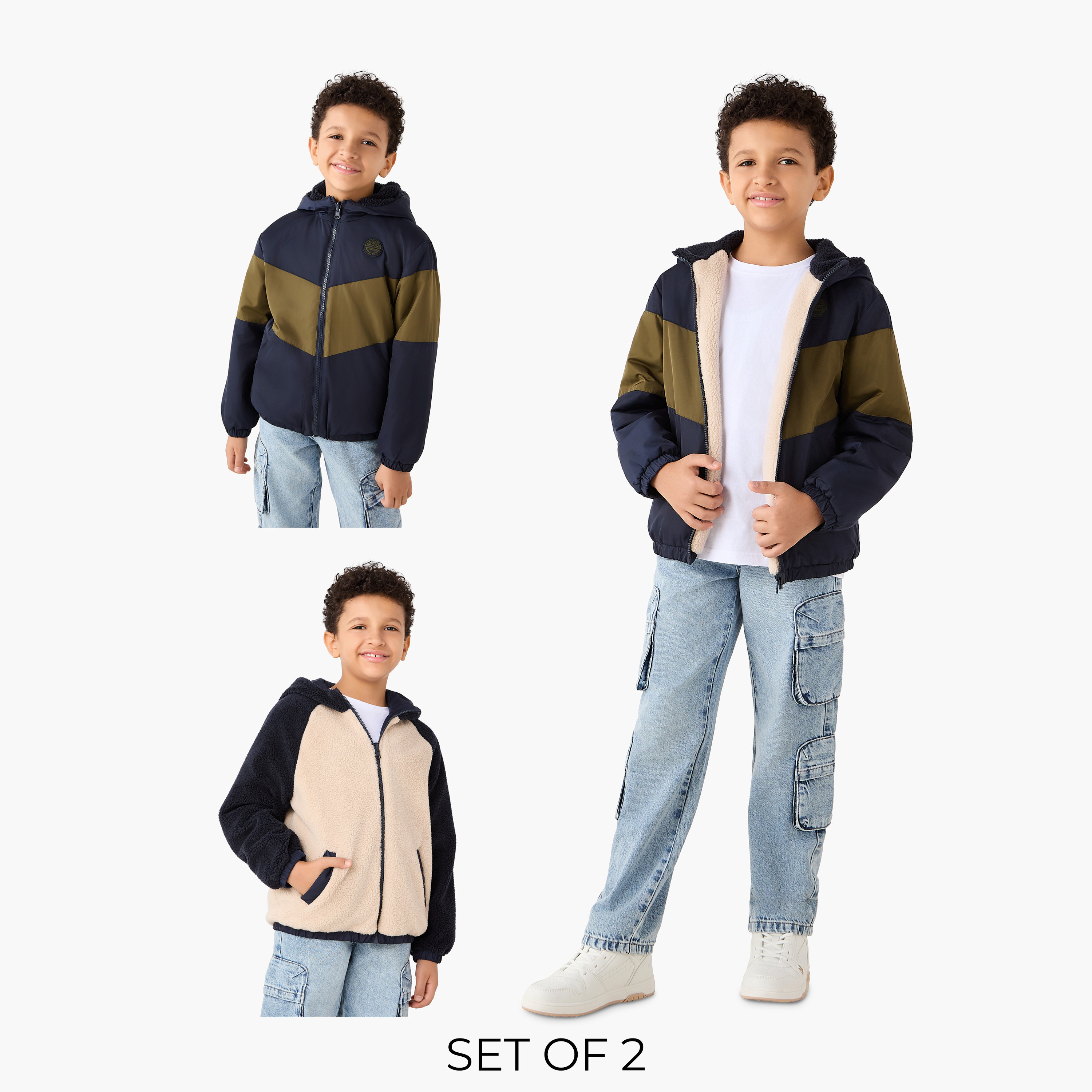 جاكيت أطفال ثقيل قابل للعكس بأكمام طويلة وجيوب وقوالب ملونة من جونيورز-boys-clothing-jacketsandcoats-image-7