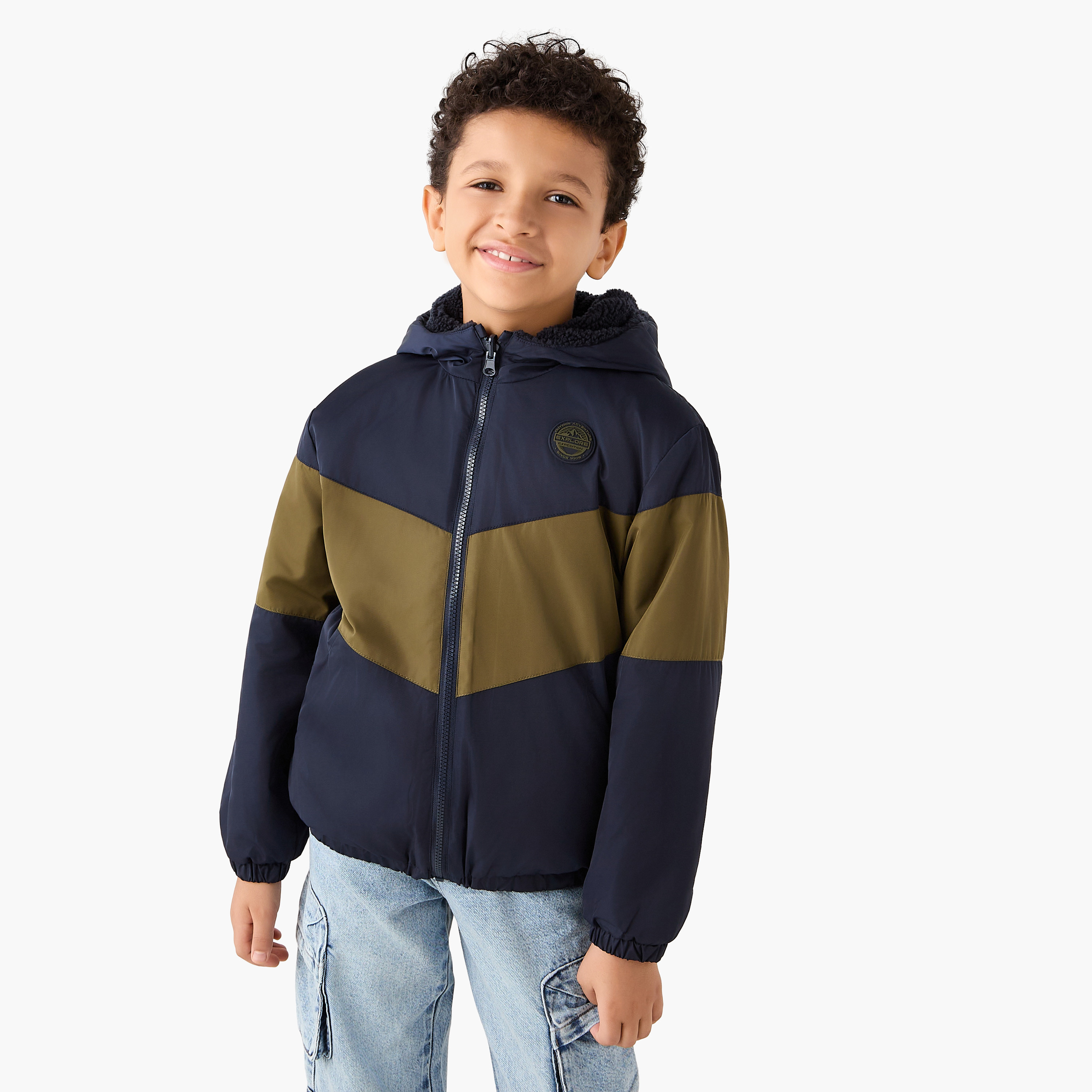 جاكيت أطفال ثقيل قابل للعكس بأكمام طويلة وجيوب وقوالب ملونة من جونيورز-boys-clothing-jacketsandcoats-image-5
