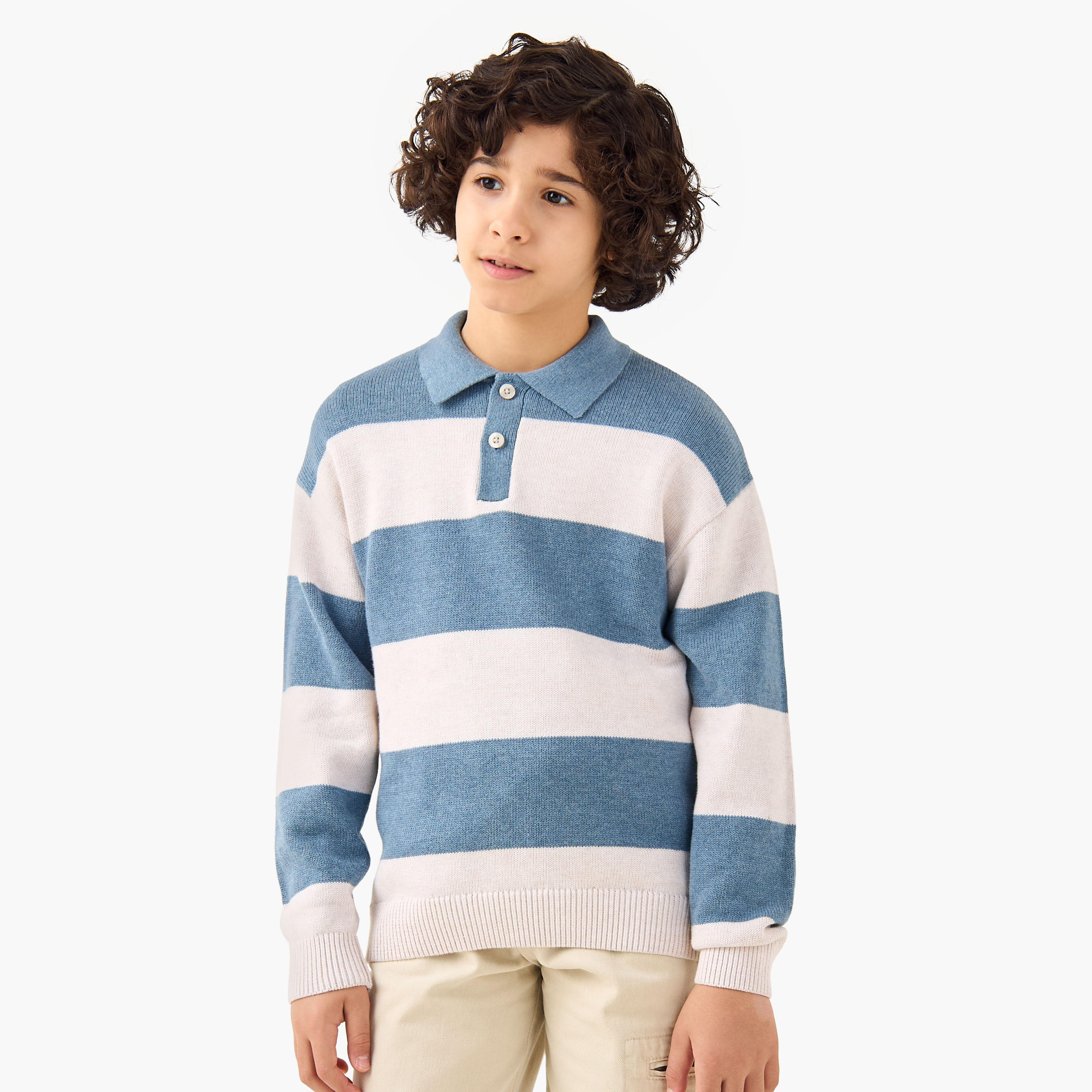 Juniors Striped Polo Pullover with Long Sleeves-boys-clothing-jumpersandcardigans-image-1