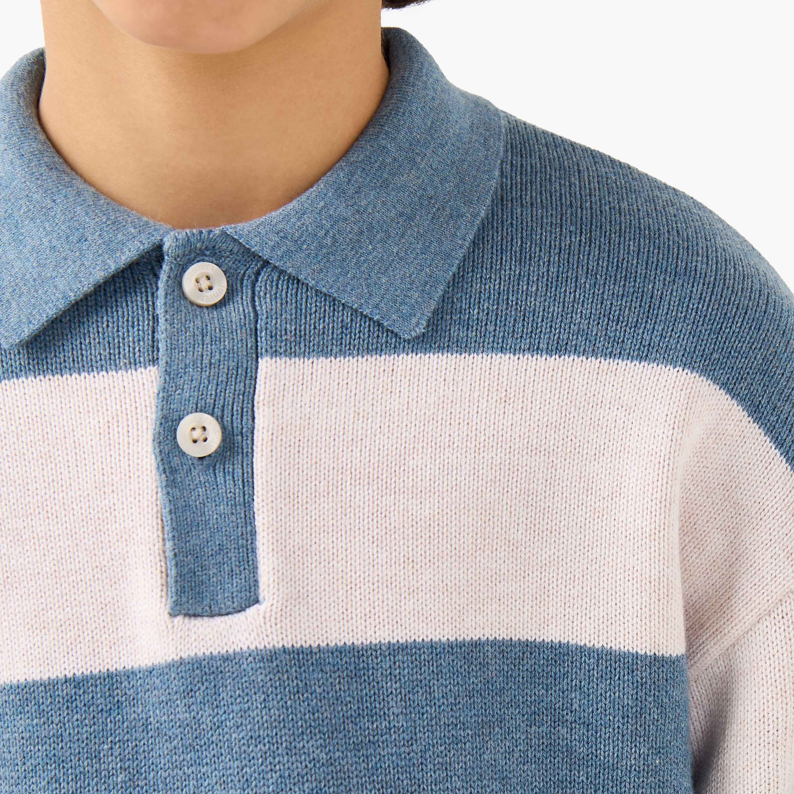 Juniors Striped Polo Pullover with Long Sleeves-boys-clothing-jumpersandcardigans-image-5