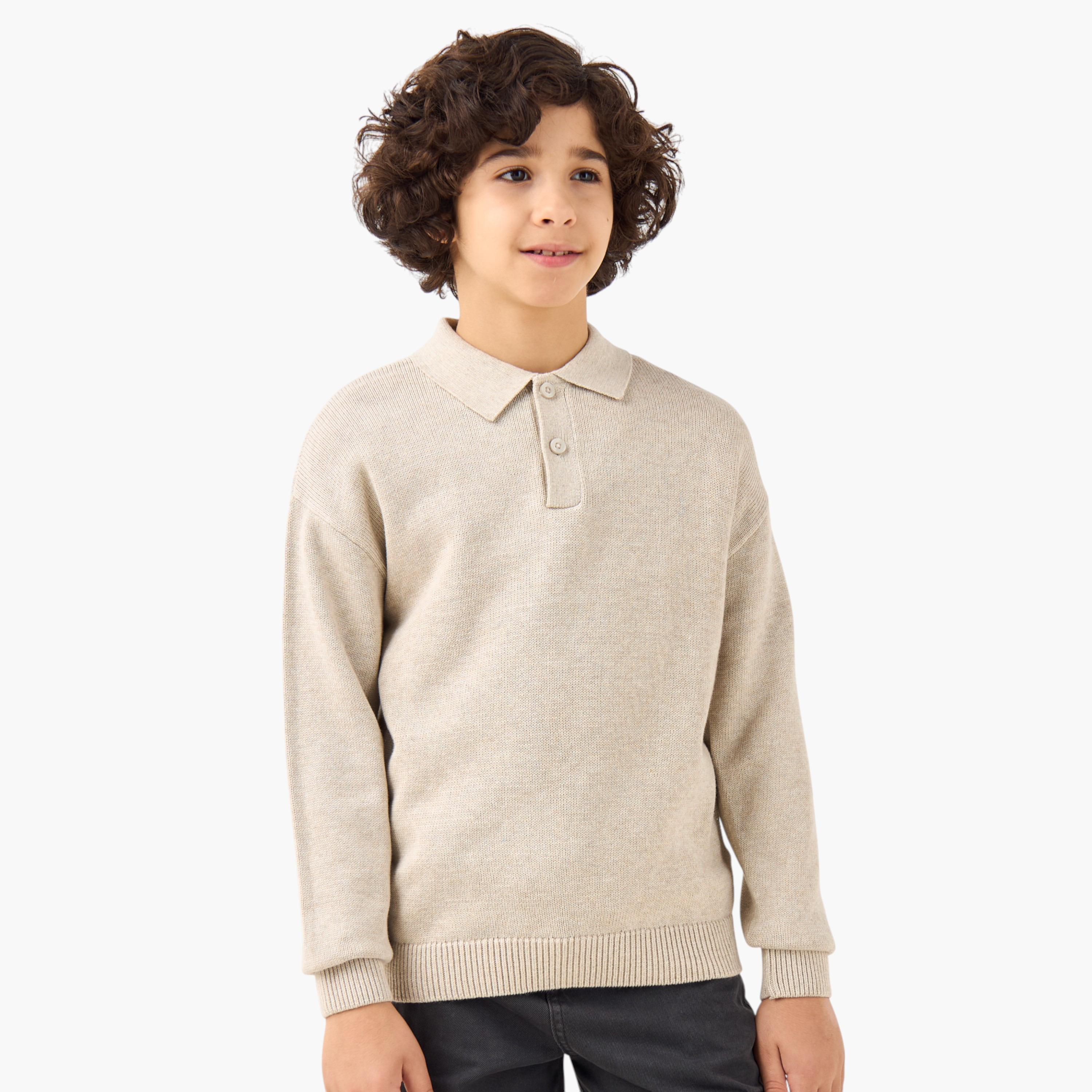 بلوفر بياقة بولو وأكمام طويلة للأولاد من جونيورز-boys-clothing-jumpersandcardigans-image-5