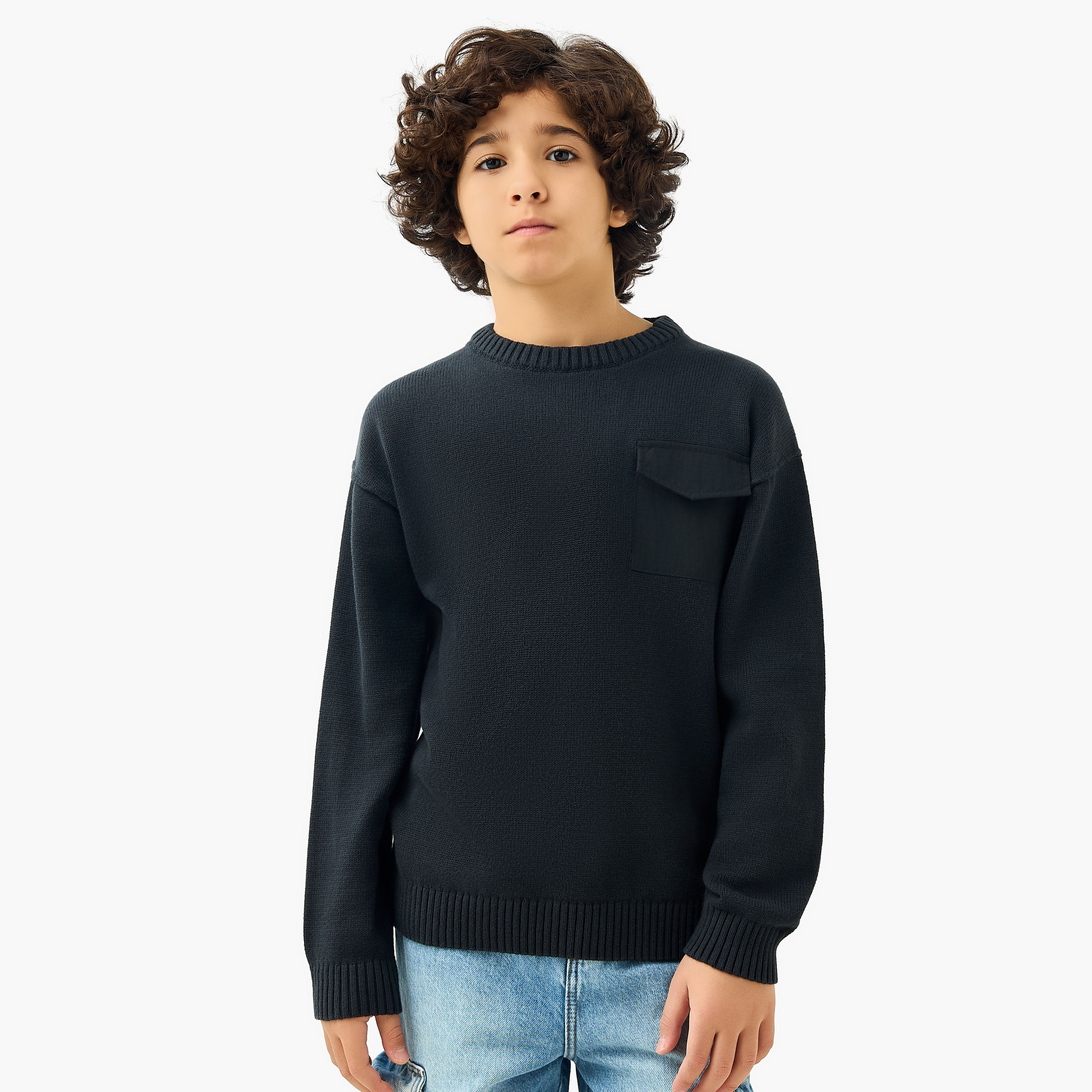 Juniors Textured Crew Neck Pullover with Long Sleeves-boys-clothing-jumpersandcardigans-image-1