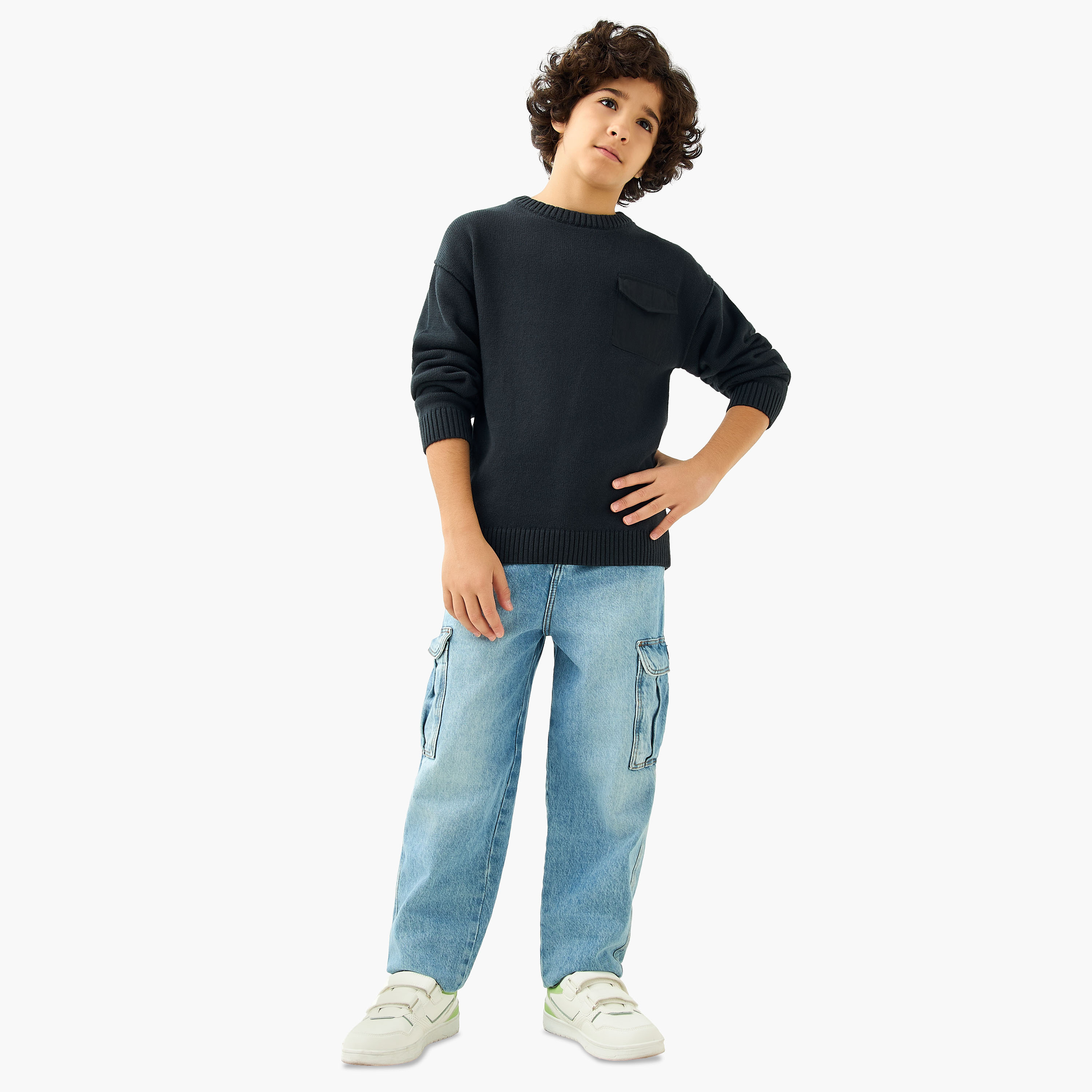 Juniors Textured Crew Neck Pullover with Long Sleeves-boys-clothing-jumpersandcardigans-image-2