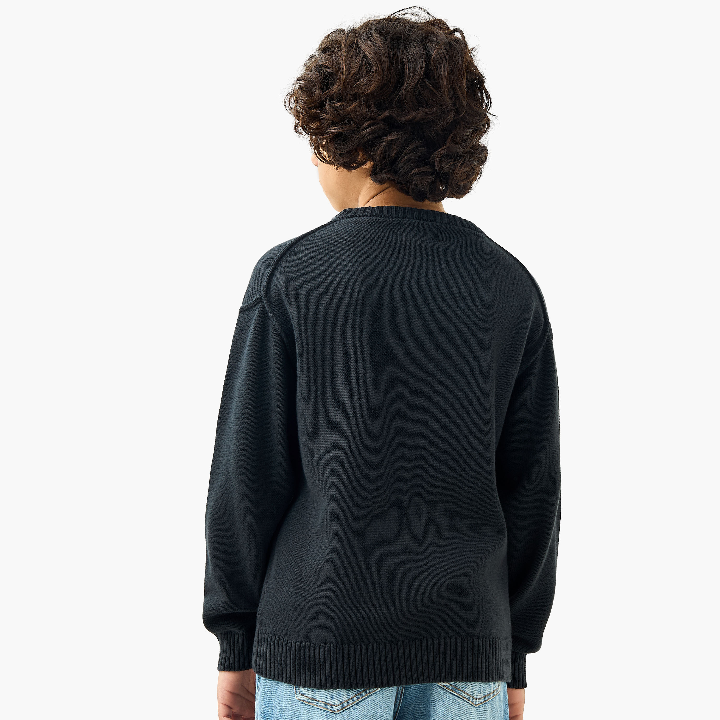 Juniors Textured Crew Neck Pullover with Long Sleeves-boys-clothing-jumpersandcardigans-image-3