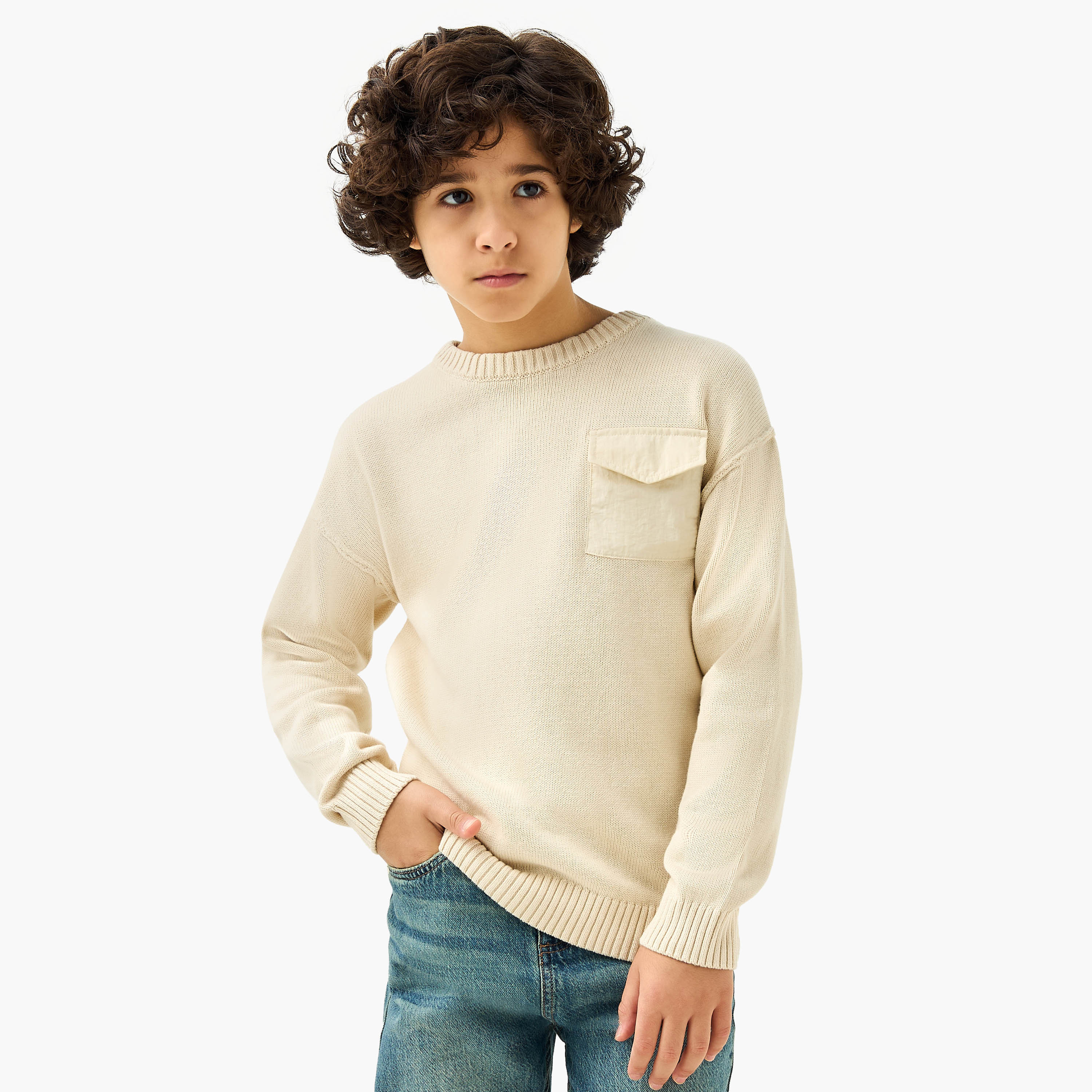 Juniors Textured Crew Neck Pullover with Long Sleeves-boys-clothing-jumpersandcardigans-image-1