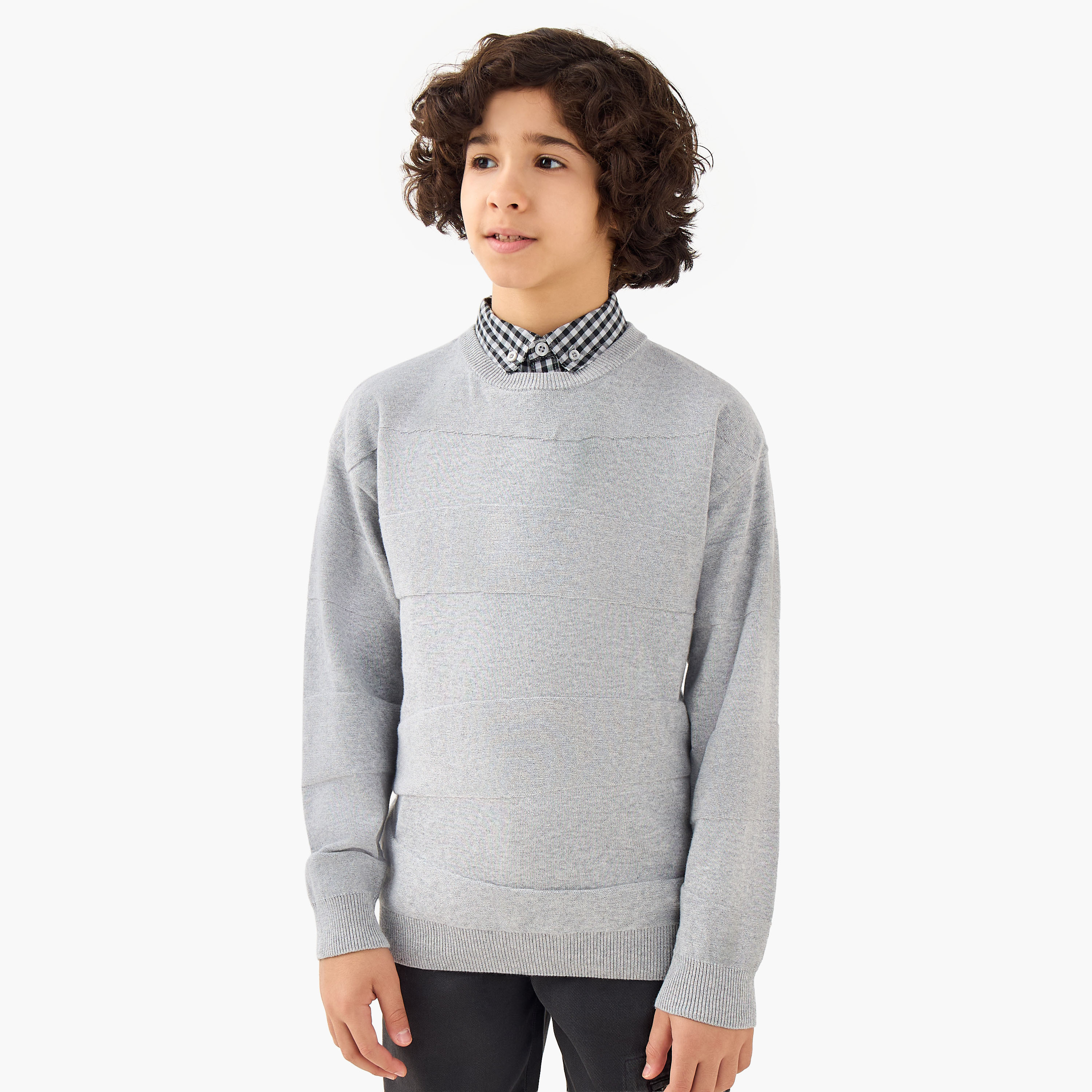 Juniors Textured Pullover with Long Sleeves-boys-clothing-jumpersandcardigans-image-1