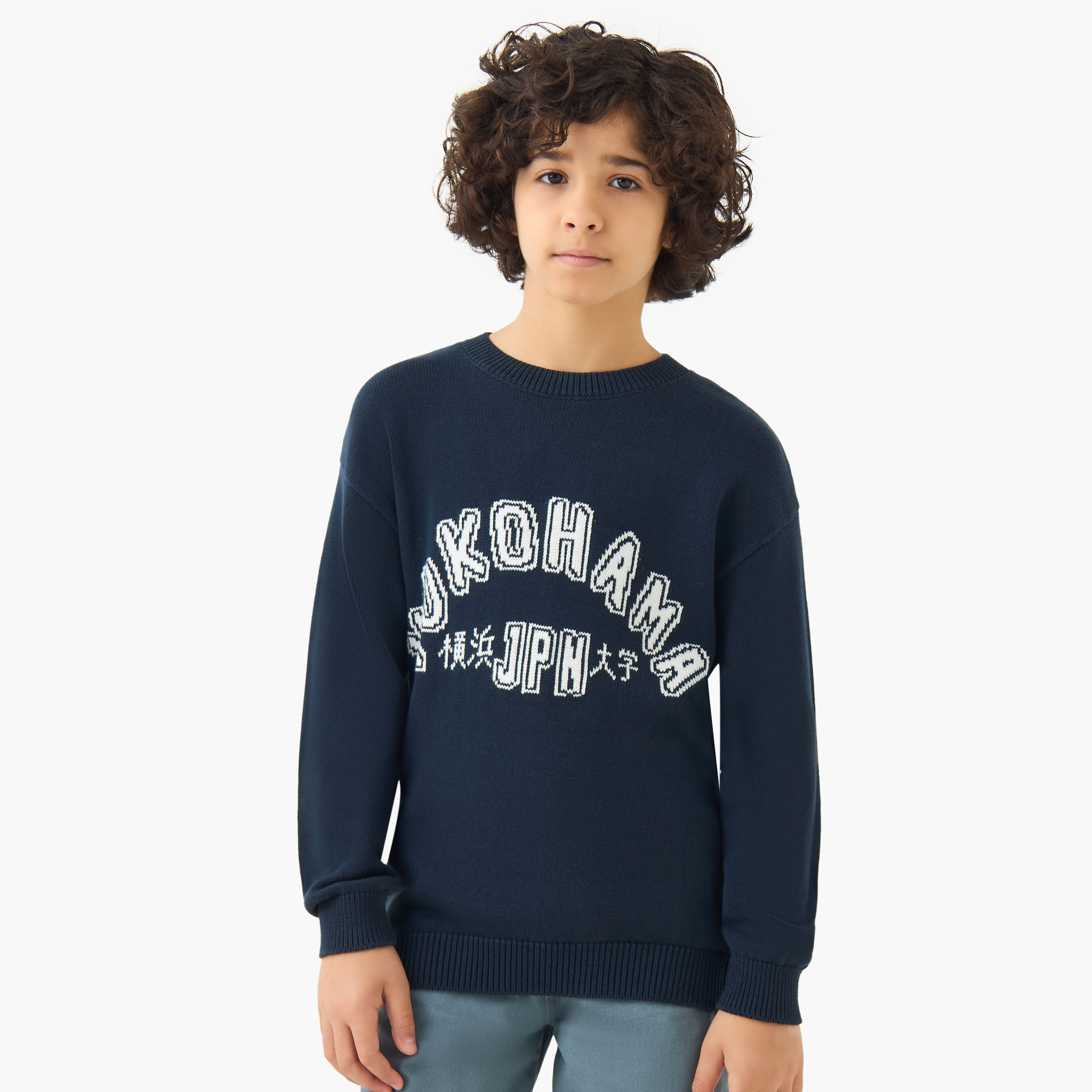 Juniors Boys Round Neck Pullover with Typography - Cotton - Long Sleeves-boys-clothing-jumpersandcardigans-image-1