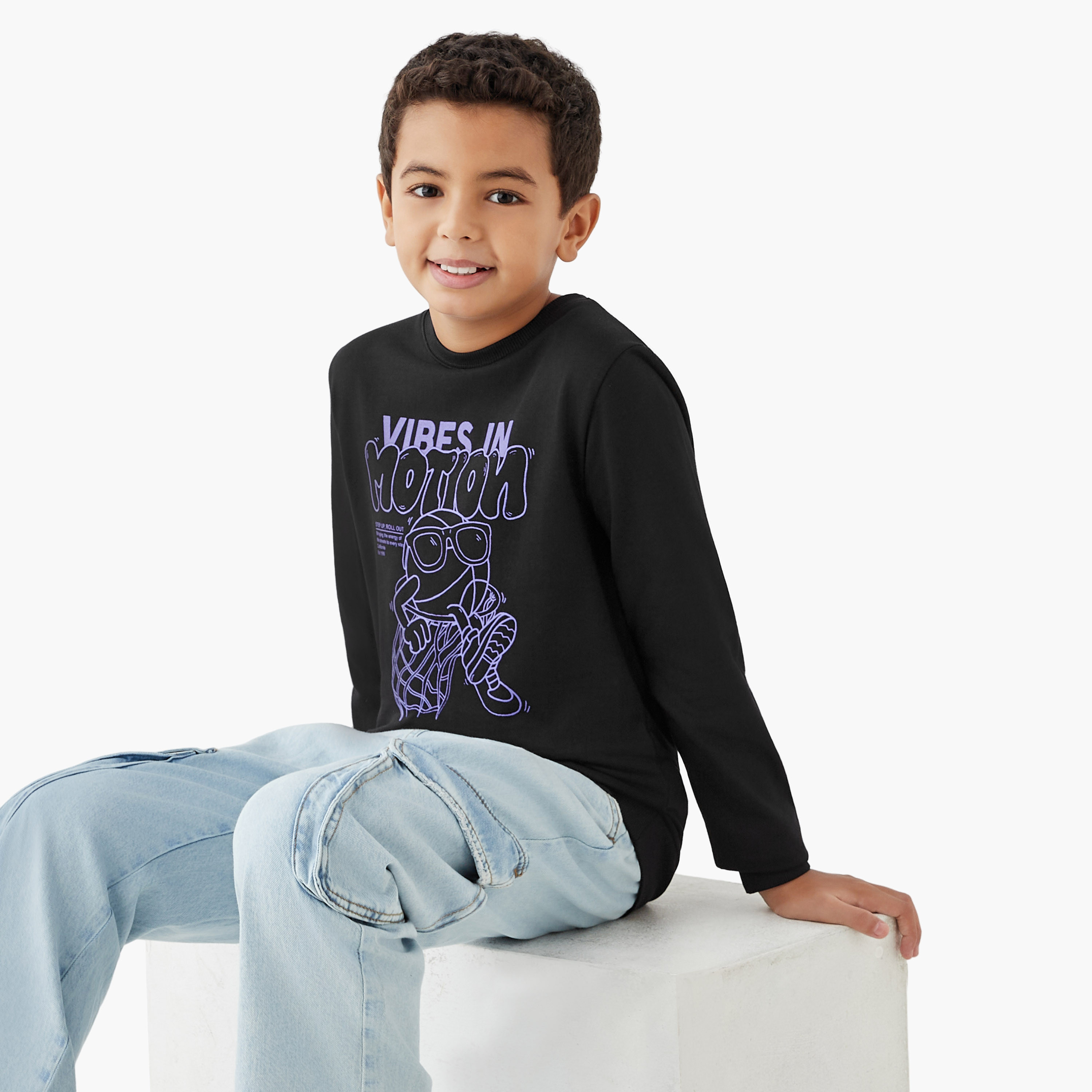 Juniors Graphic Print Sweatshirt with Long Sleeves-boys-clothing-sweatshirts-image-1