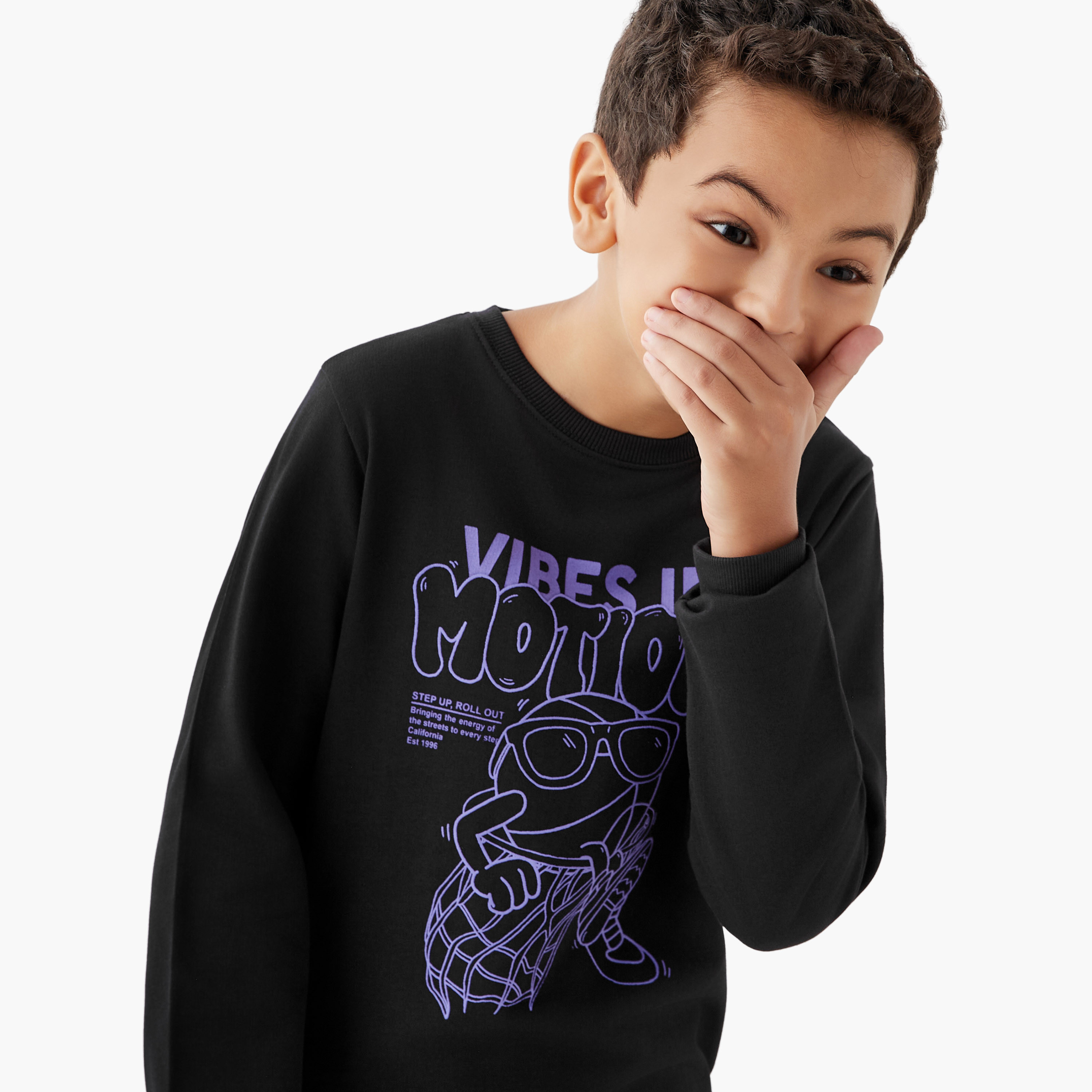 Juniors Graphic Print Sweatshirt with Long Sleeves-boys-clothing-sweatshirts-image-4